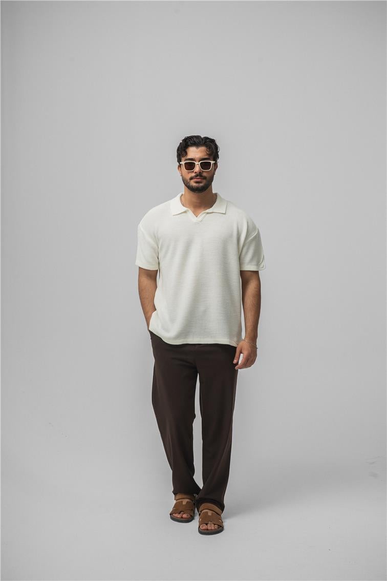 Knit Oversize Polo Yaka Beyaz