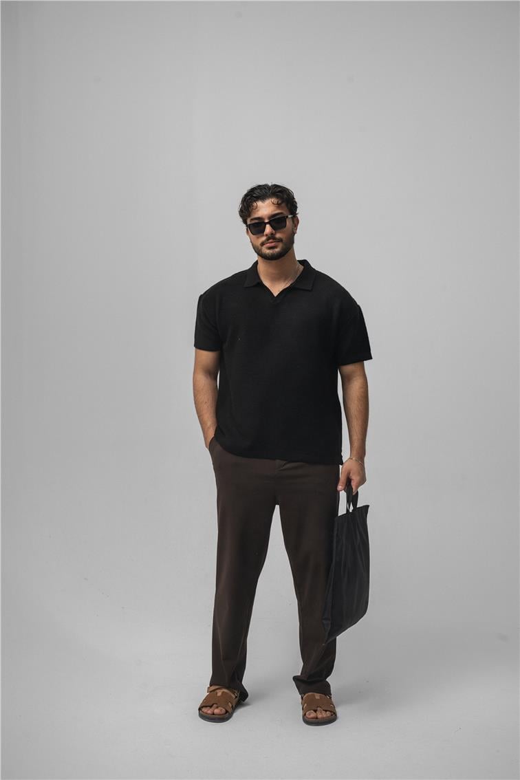 Knit Oversize Polo Yaka Siyah