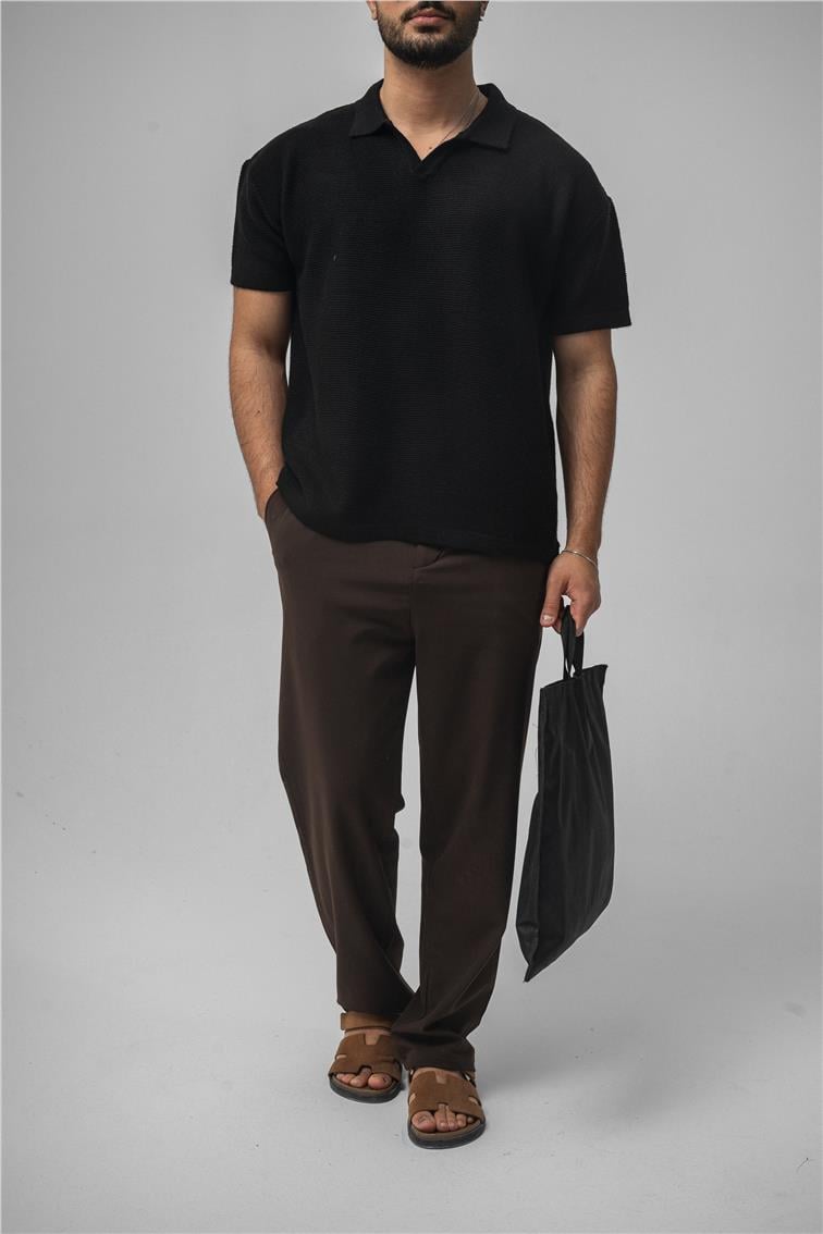 Knit Oversize Polo Yaka Siyah