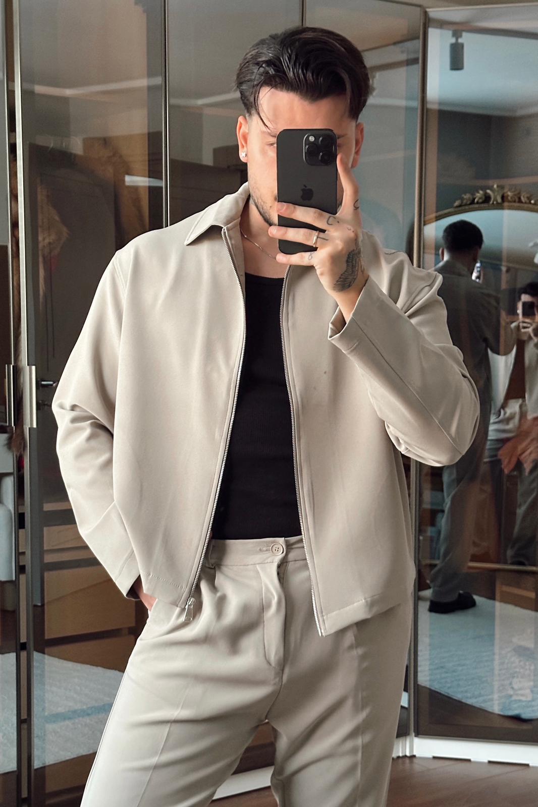 Kol Pile Detay Bol Basic Ceket Krem