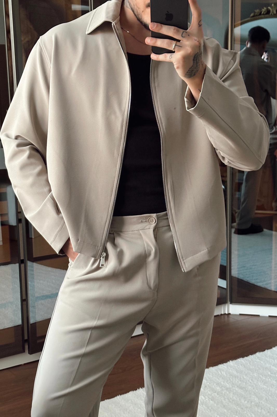 Kol Pile Detay Bol Basic Ceket Krem