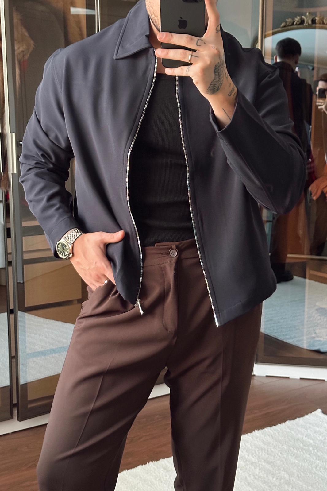 Kol Pile Detay Bol Basic Ceket Lacivert