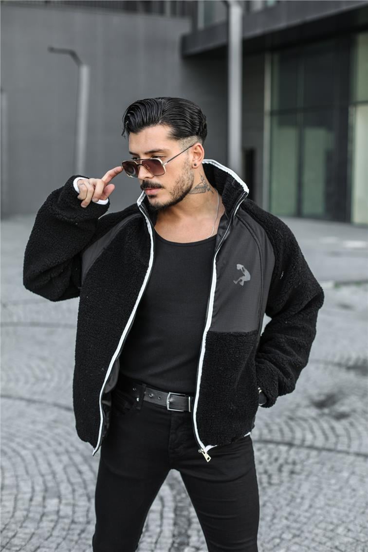 Kolej Peluş Oversize Mont/Ceket Siyah