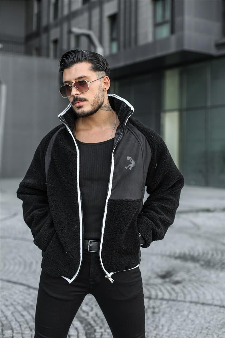 Kolej Peluş Oversize Mont/Ceket Siyah