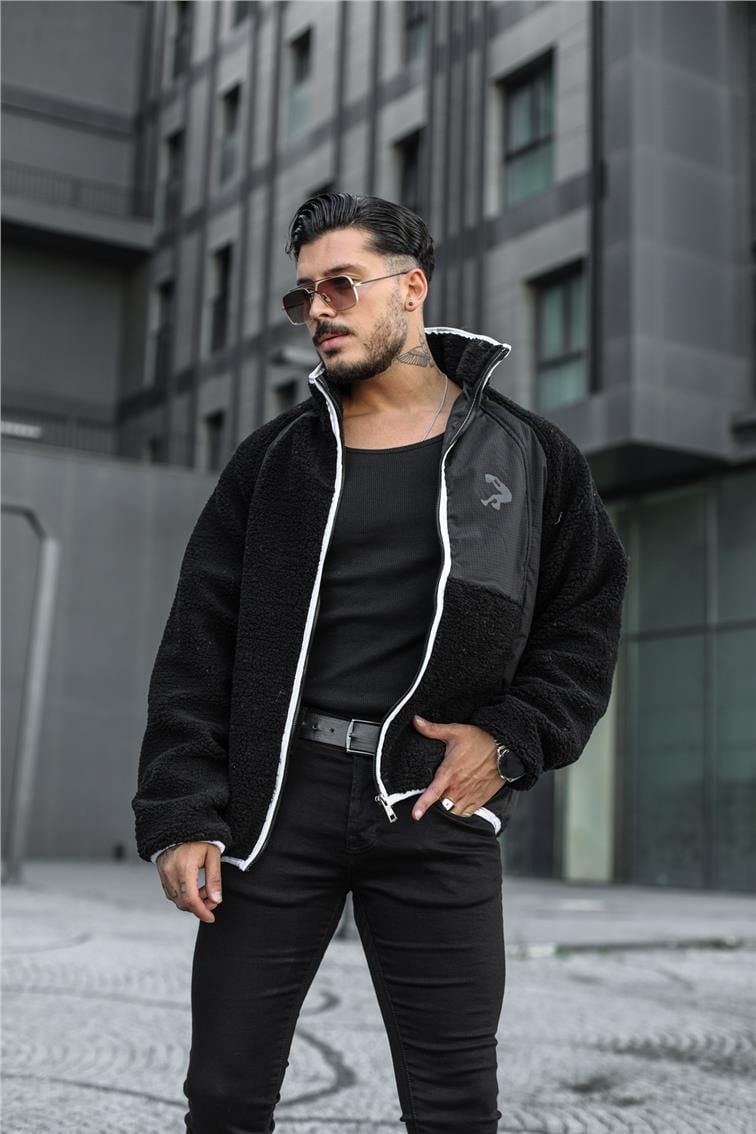 Kolej Peluş Oversize Mont/Ceket Siyah