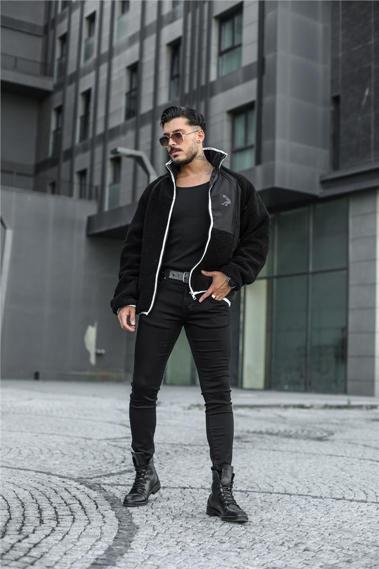 Kolej Peluş Oversize Mont/Ceket Siyah
