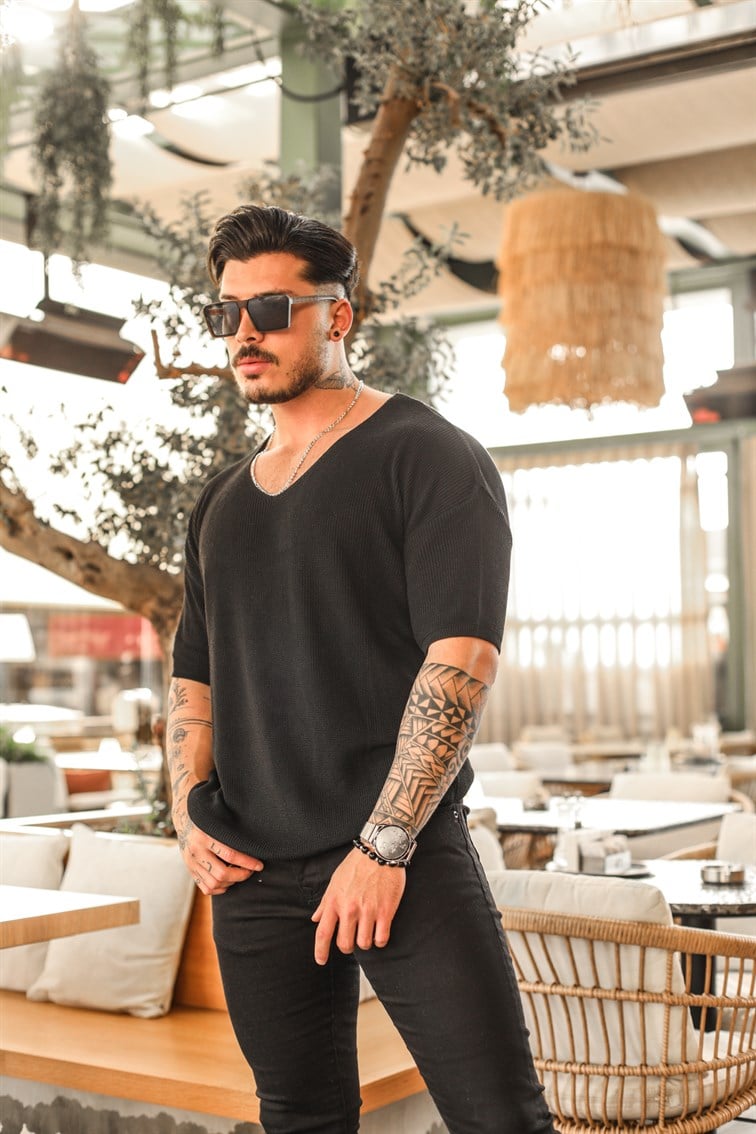 Kolu Lastikli Fakir Kol Örme T-Shirt