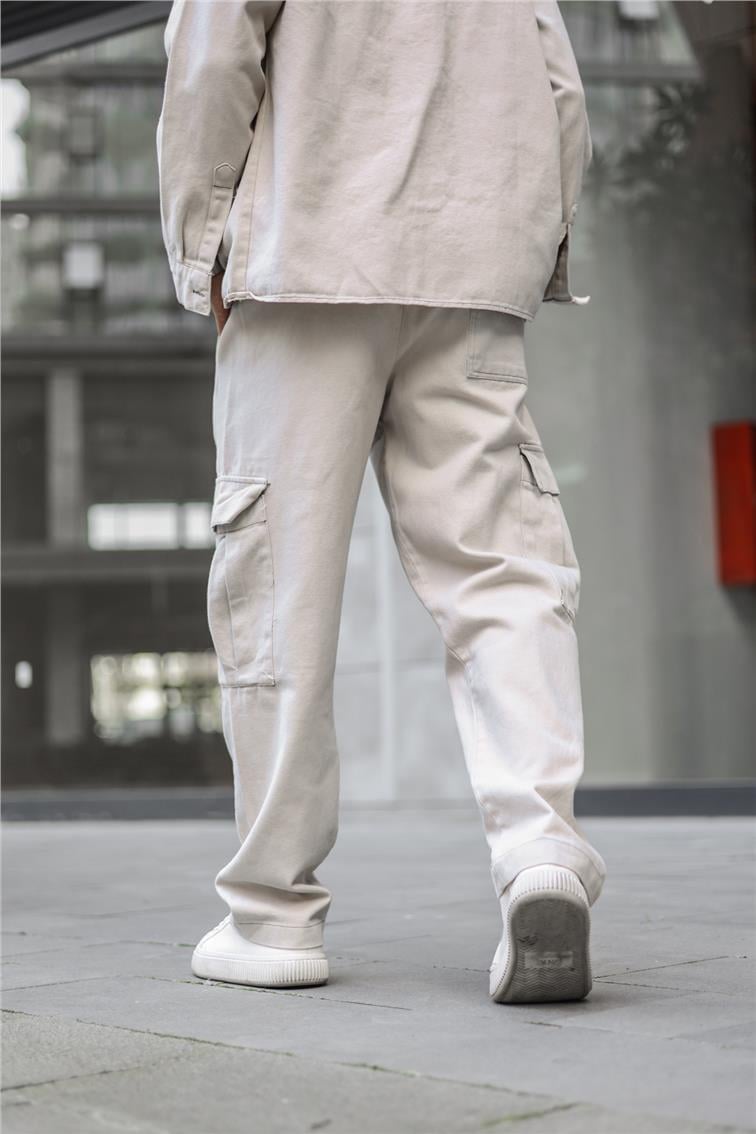 Kot Kargo Cepli Baggy Pantolon Krem