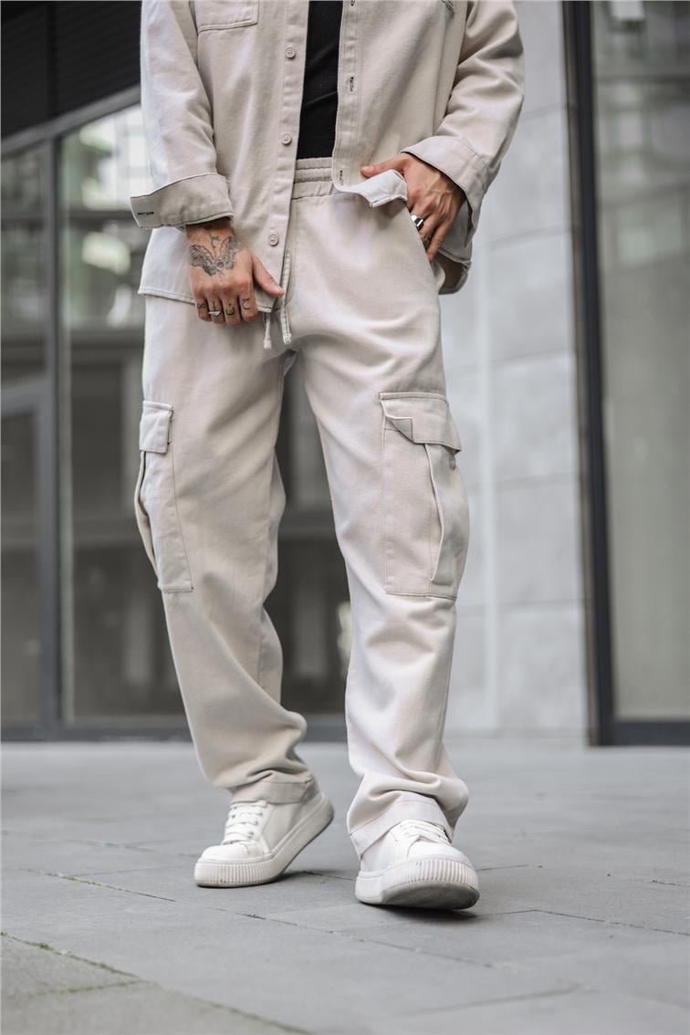 Kot Kargo Cepli Baggy Pantolon Krem