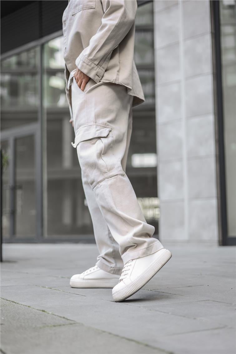 Kot Kargo Cepli Baggy Pantolon Krem