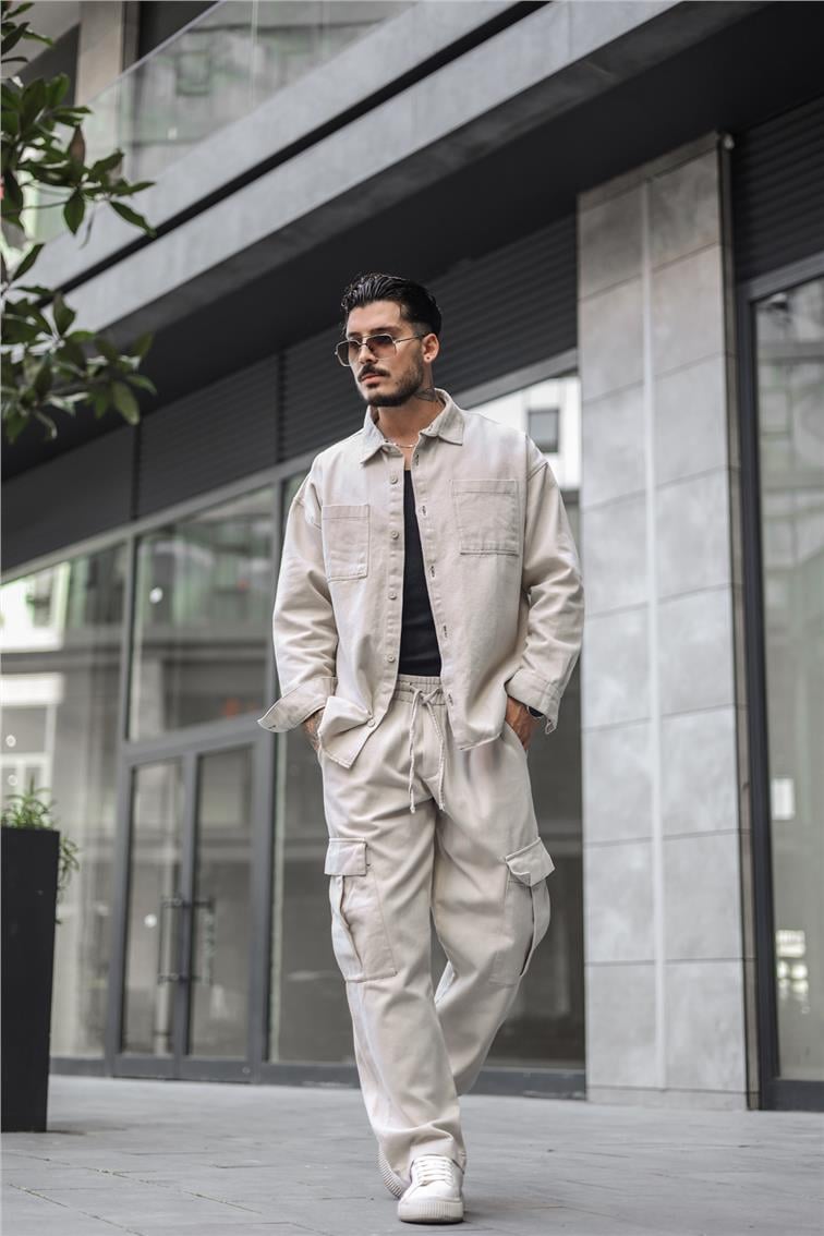 Kot Kargo Cepli Baggy Pantolon Krem