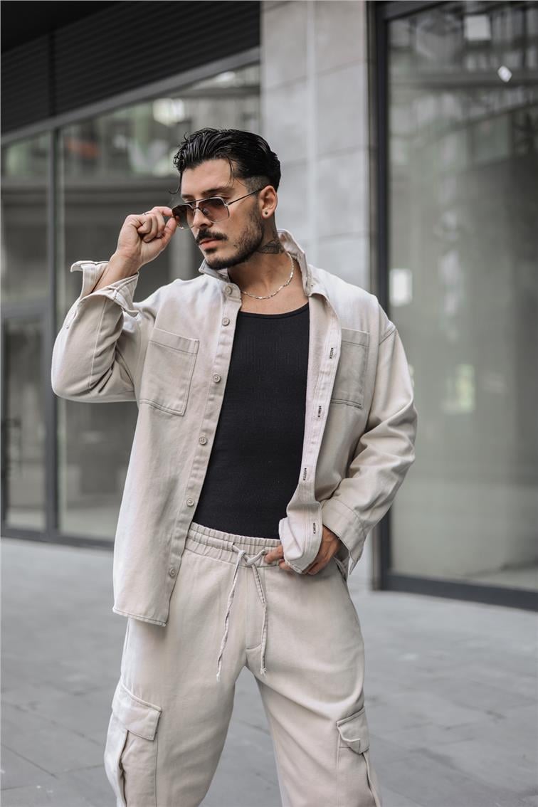 Kot Oversize Gömlek Krem