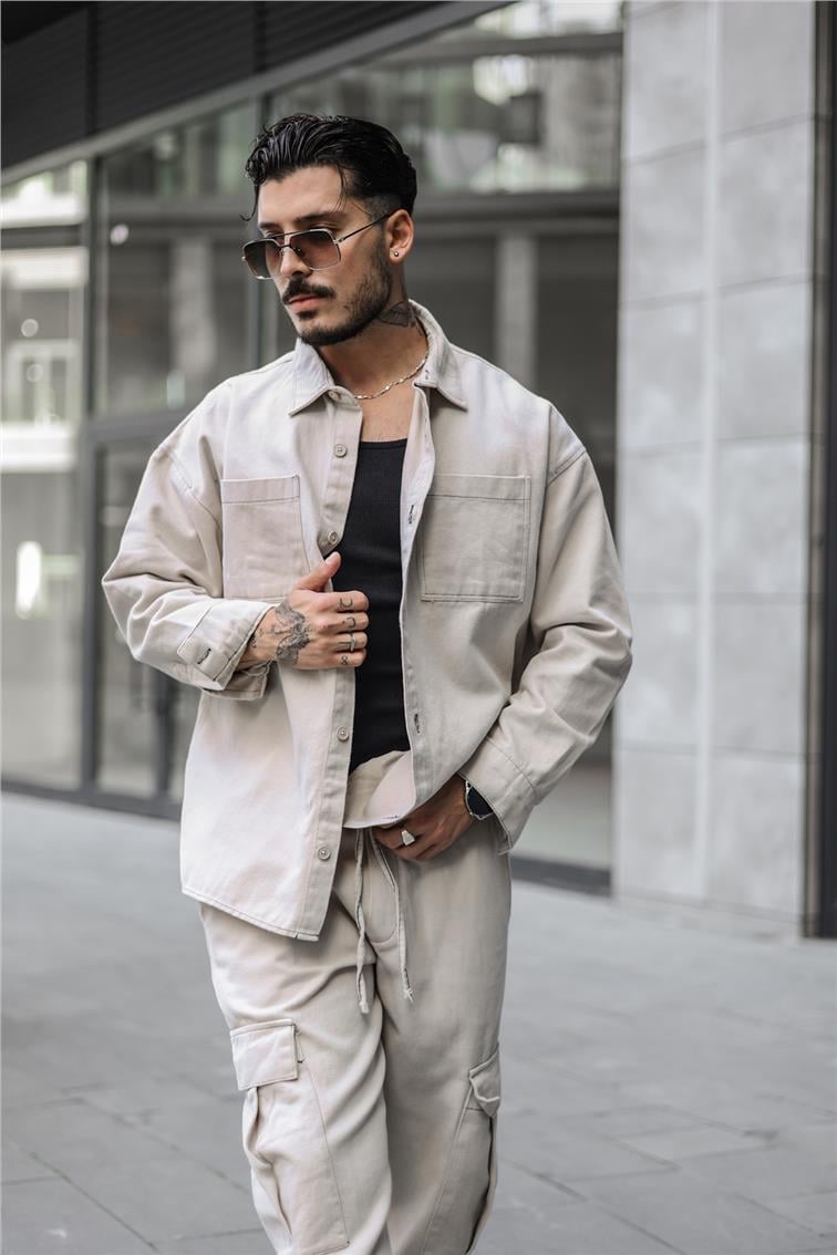 Kot Oversize Gömlek Krem