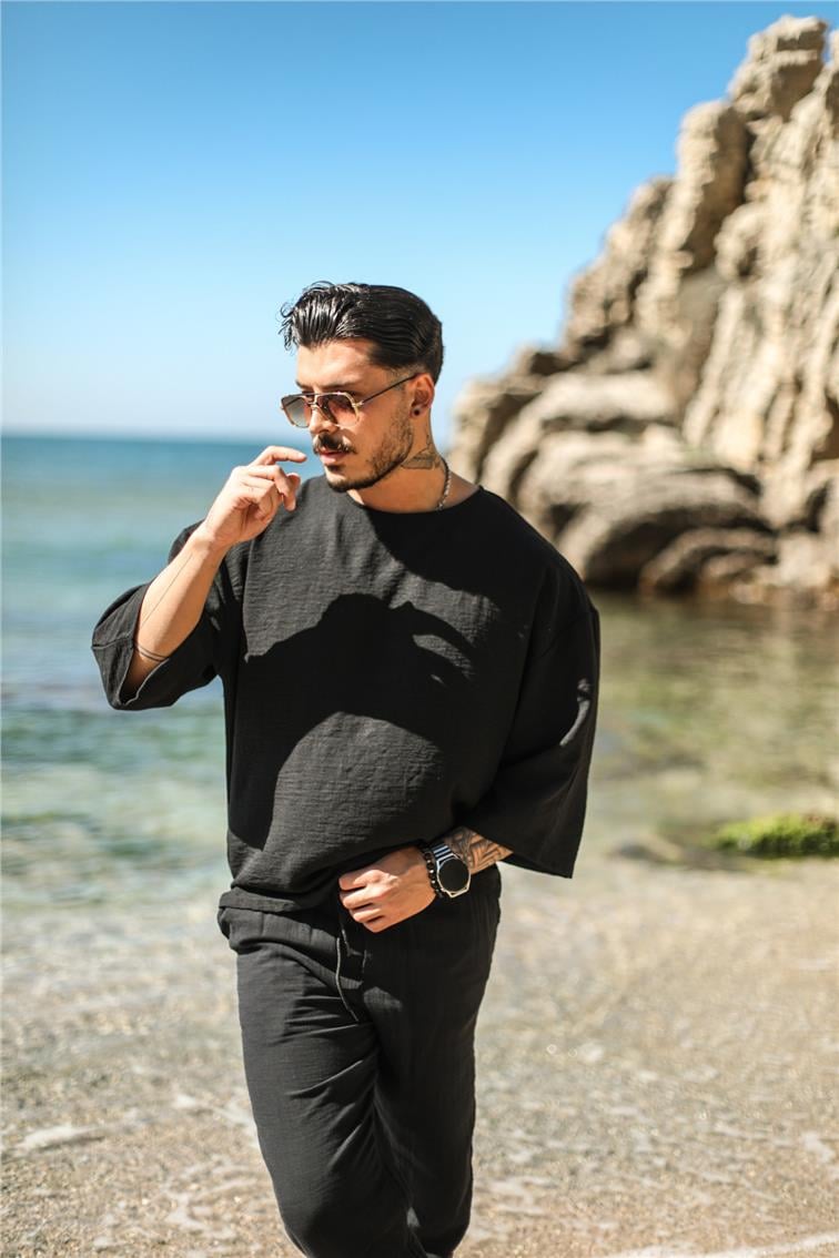 Krinkıl Fakir Kol T-Shirt Siyah