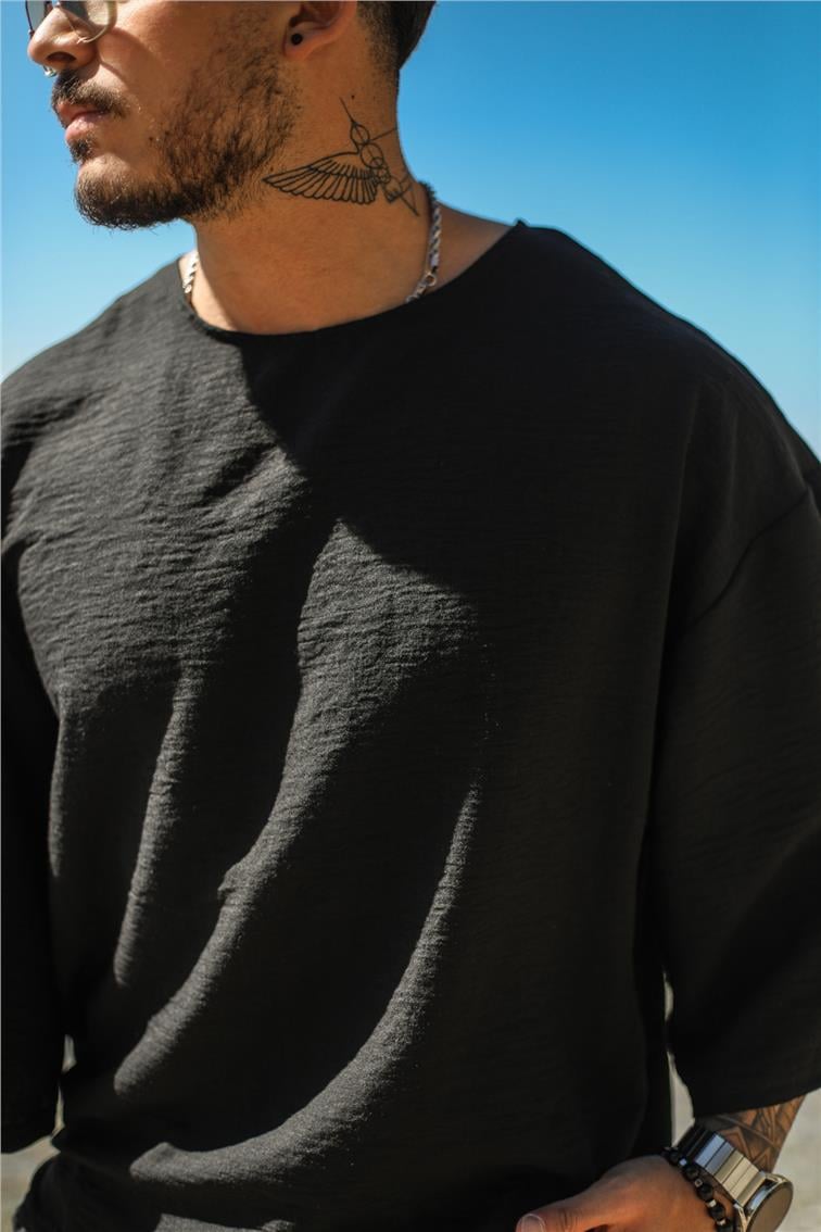 Krinkıl Fakir Kol T-Shirt Siyah