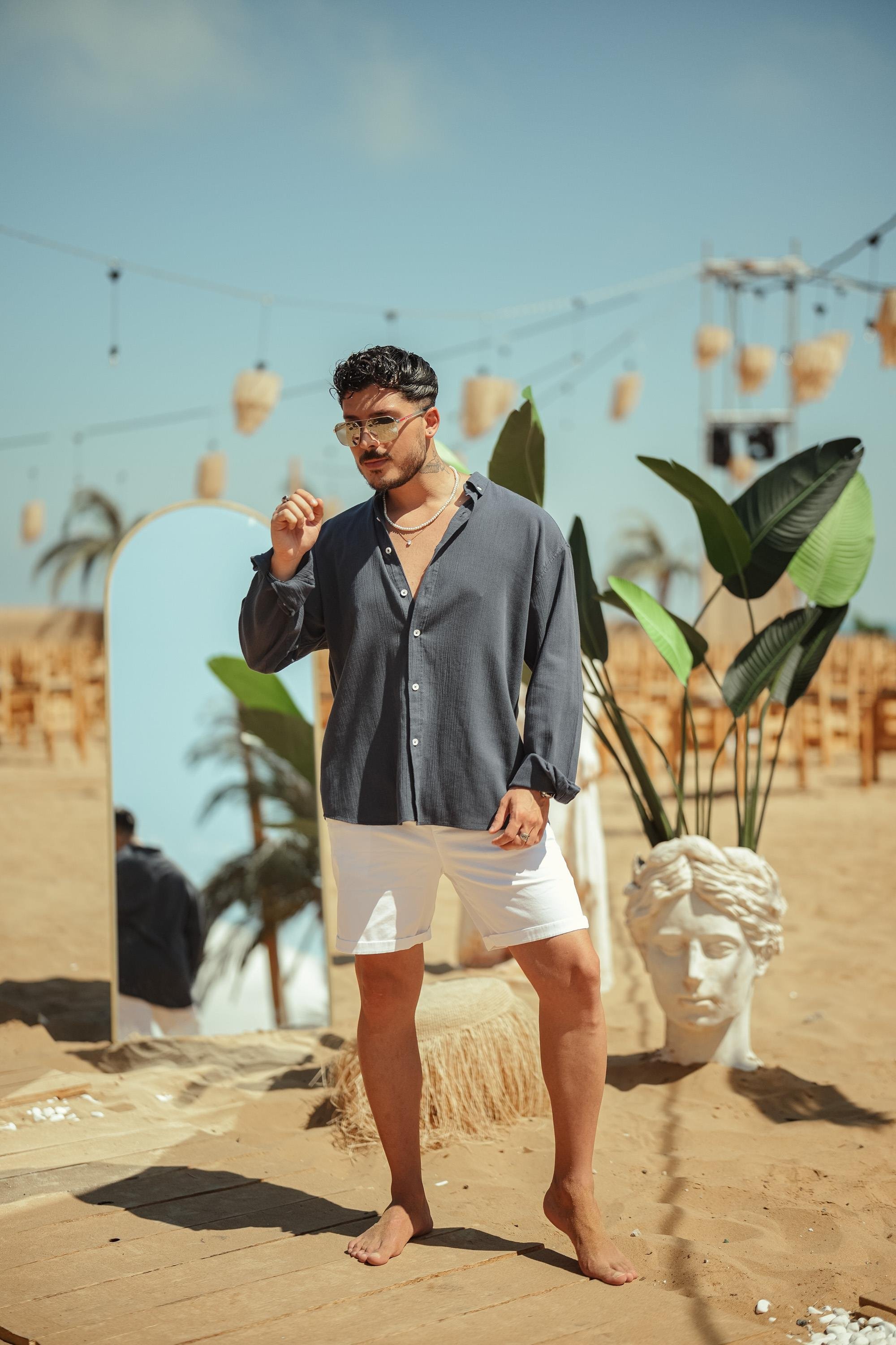 Krinkıl Oversize Gömlek Lacivert