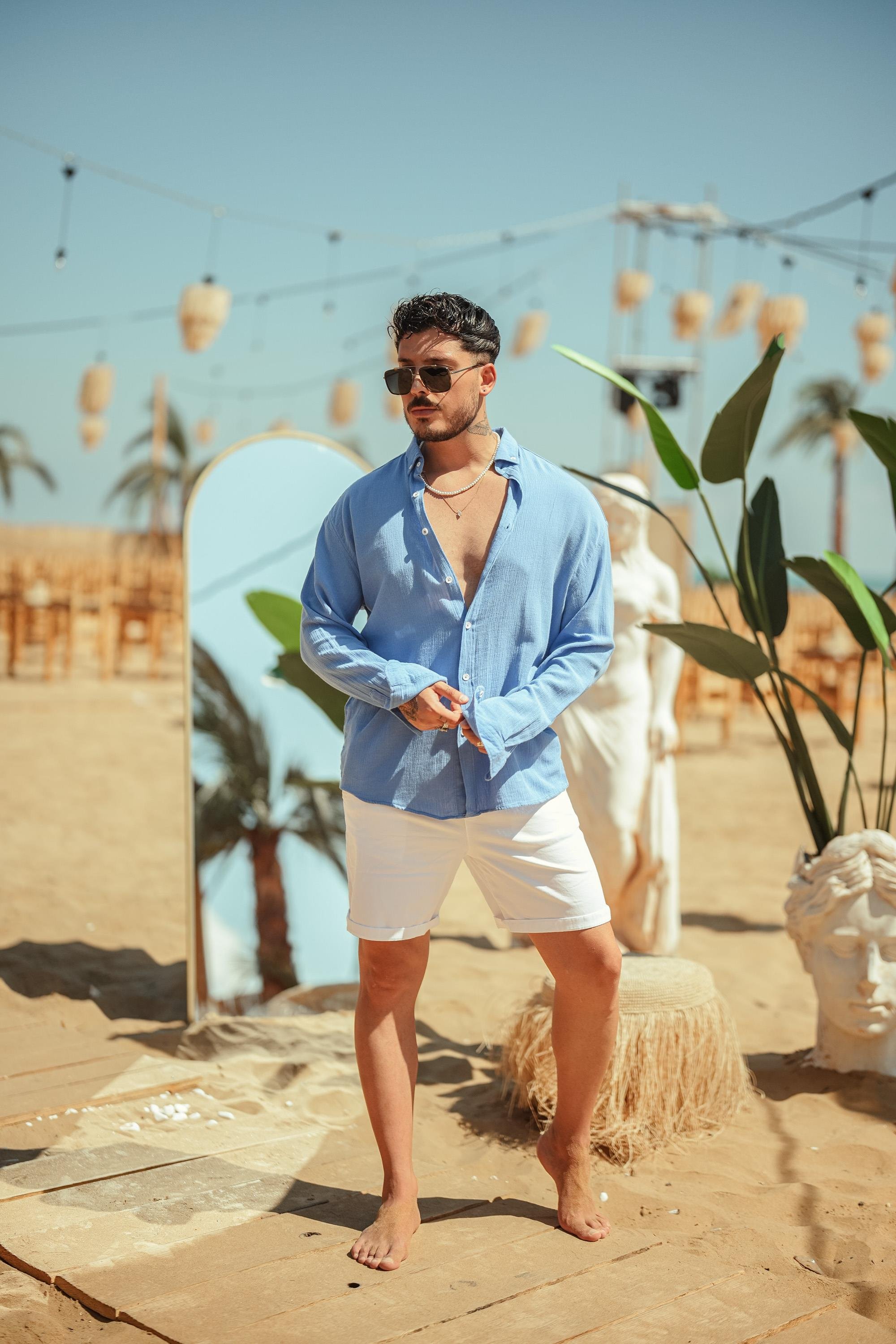 Krinkıl Oversize Gömlek Mavi