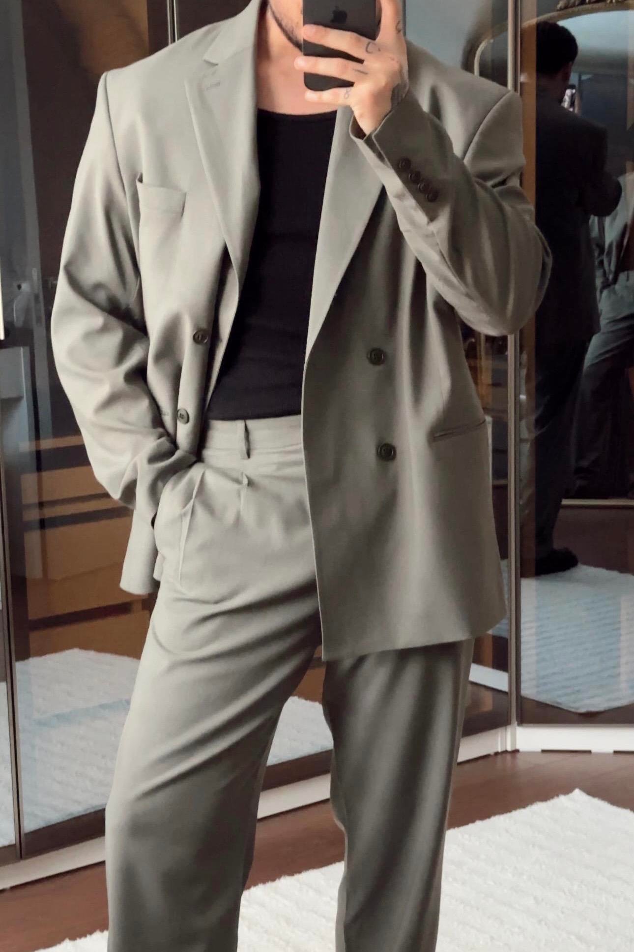 Kruvaze Oversize Casual Takım Haki