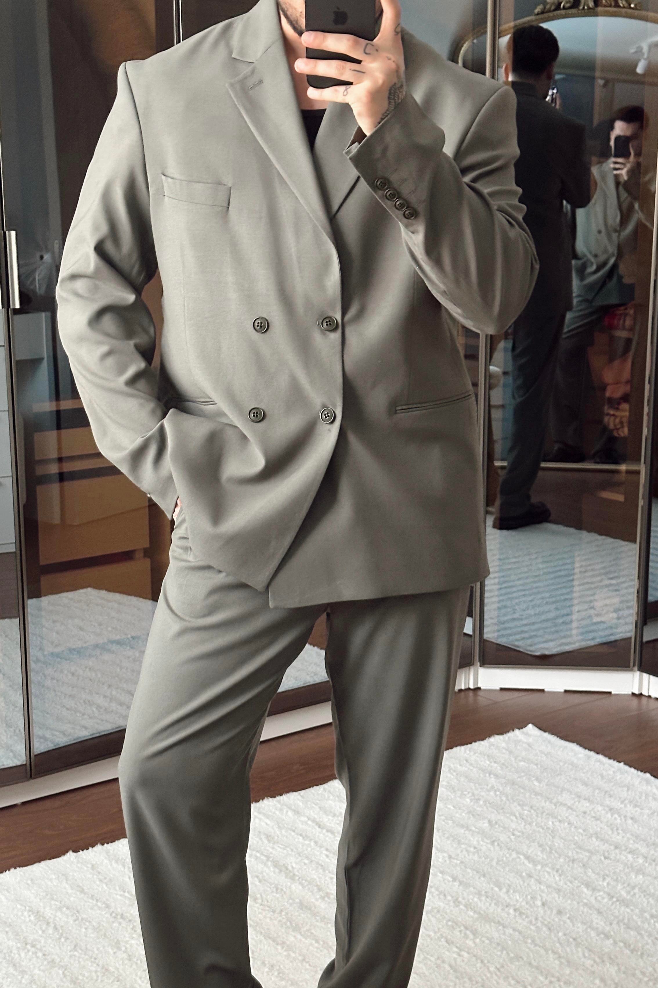 Kruvaze Oversize Casual Takım Haki