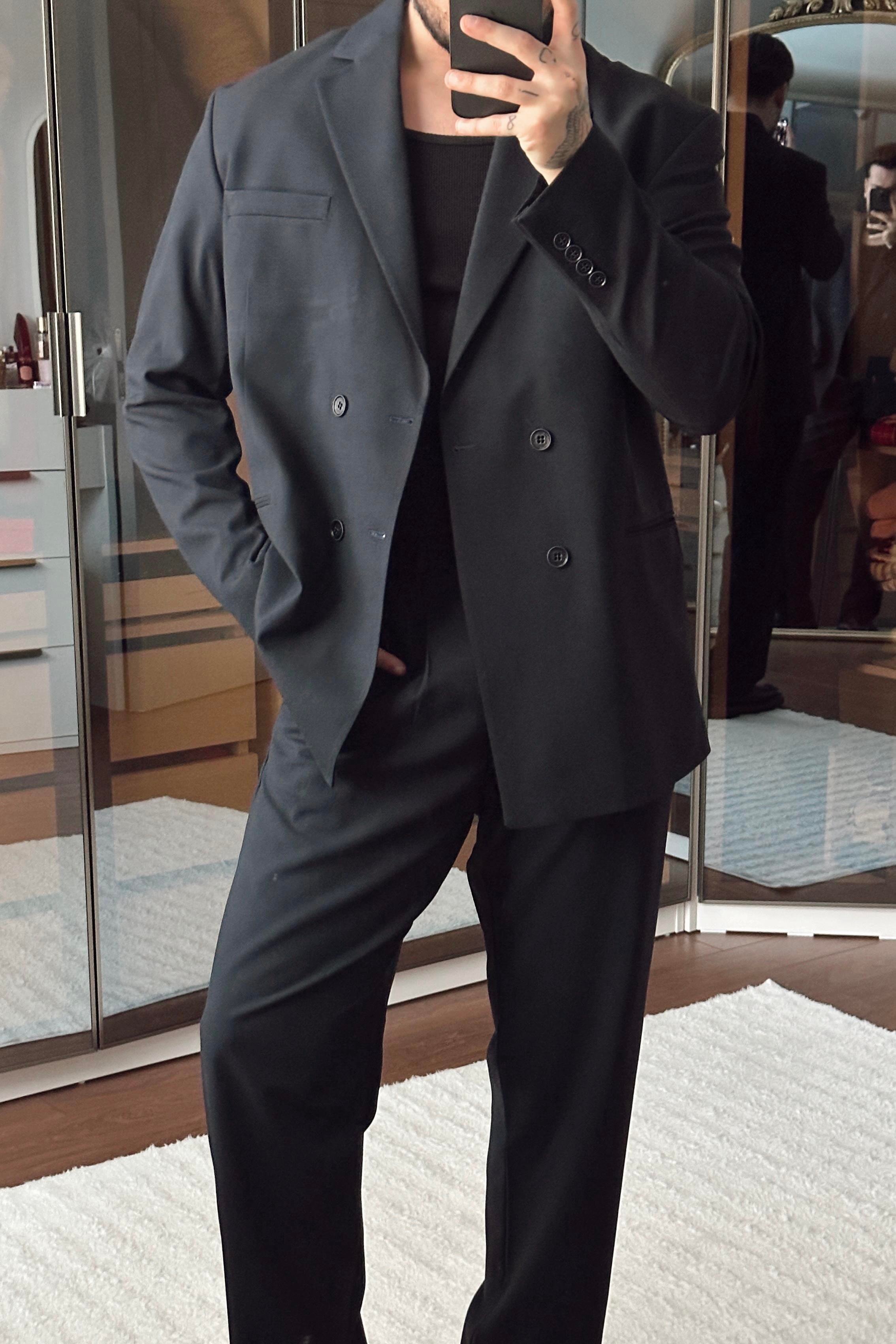 Kruvaze Oversize Casual Takım Lacivert