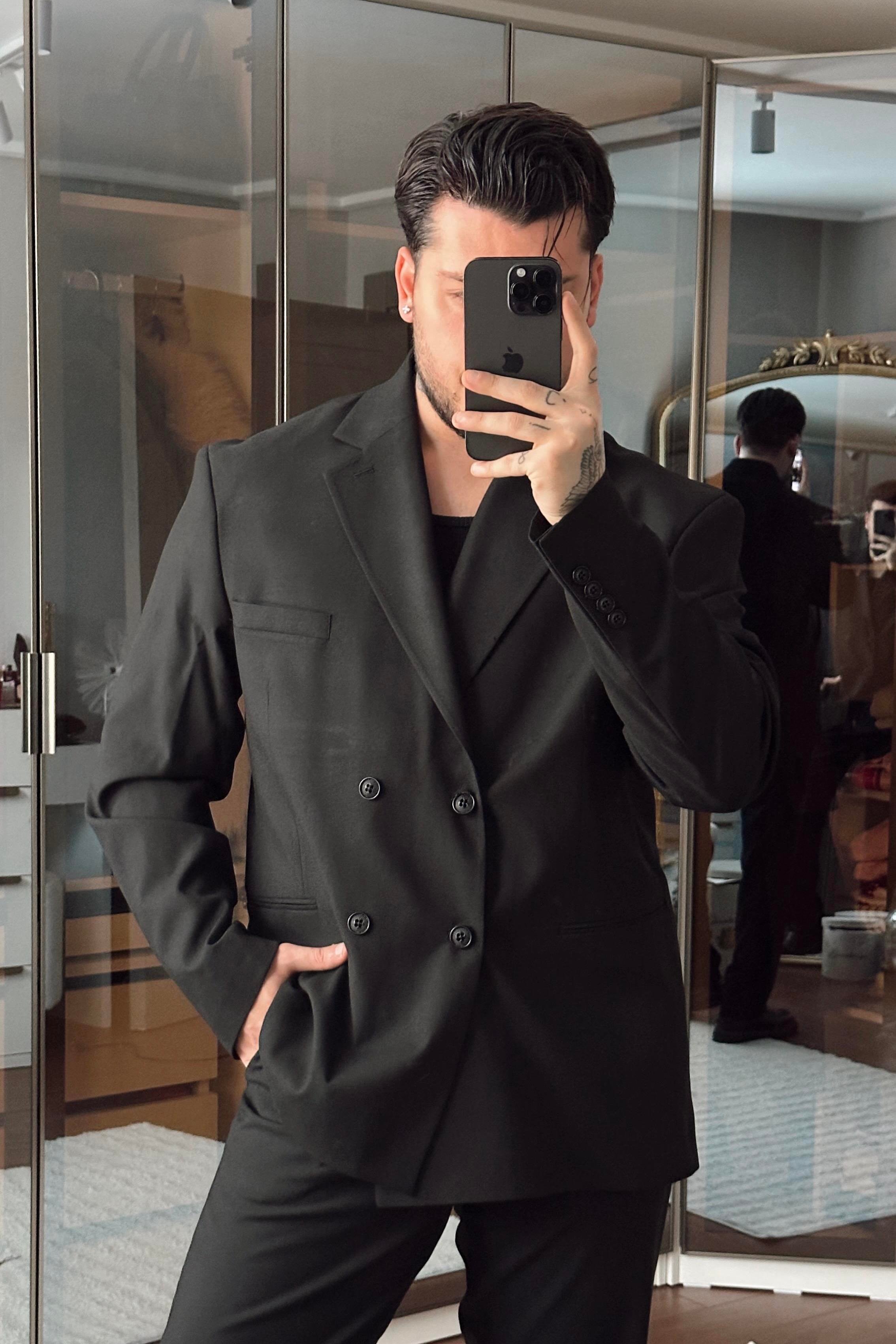 Kruvaze Oversize Casual Takım Siyah