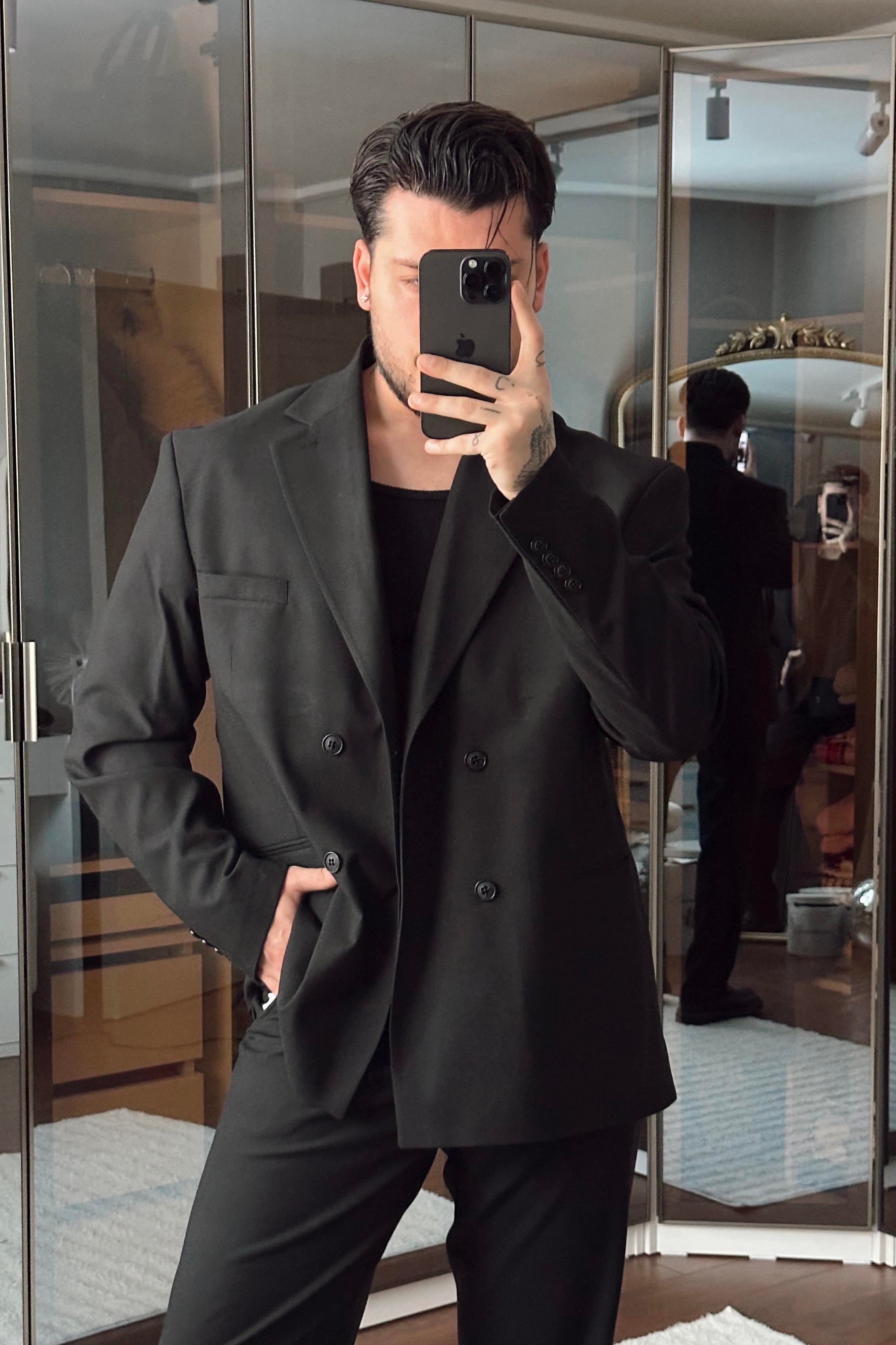 Kruvaze Oversize Casual Takım Siyah