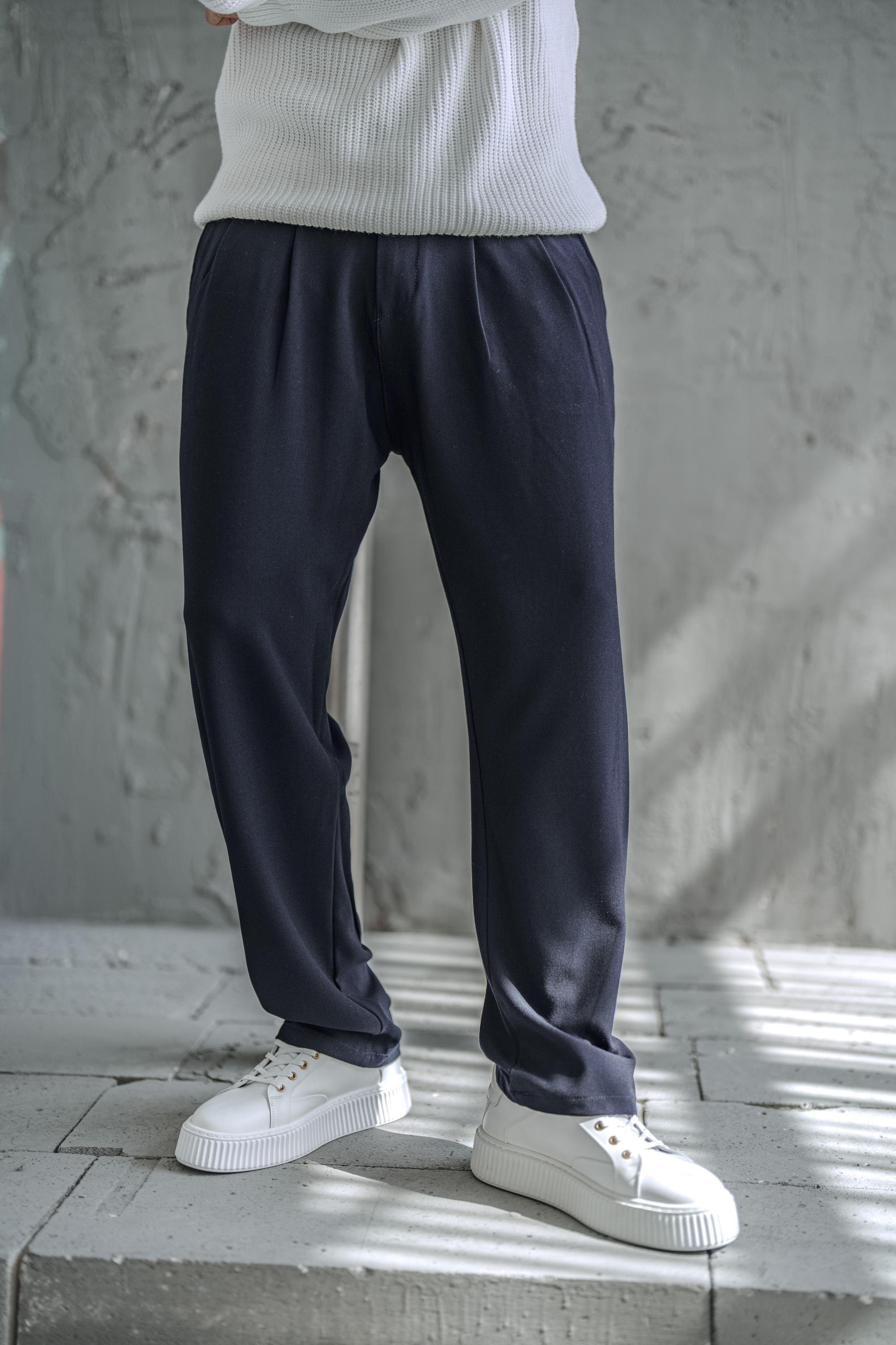 Kumaş Baggy Pantolon Lacivert