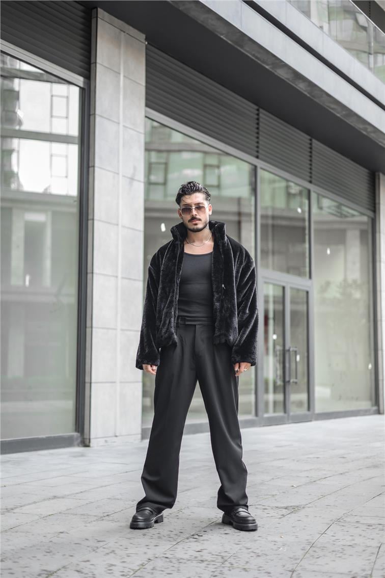 Kürk Oversize Mont Siyah