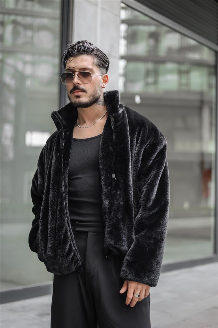 Kürk Oversize Mont Siyah