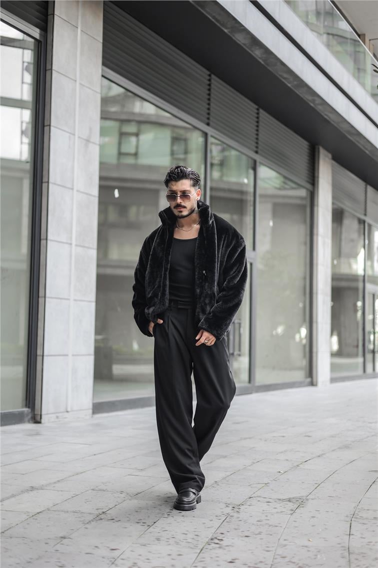 Kürk Oversize Mont Siyah