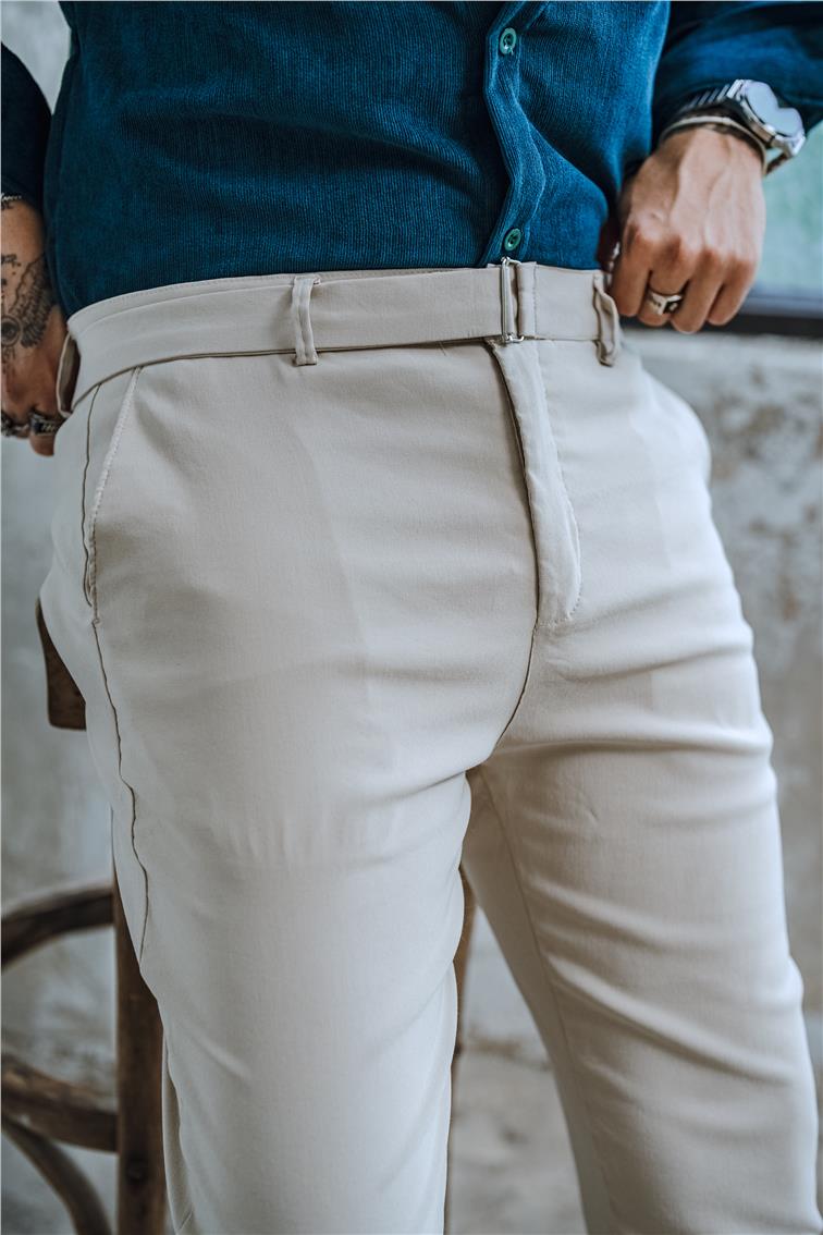 Kuşak Kemerli Klasik Pantolon Bej