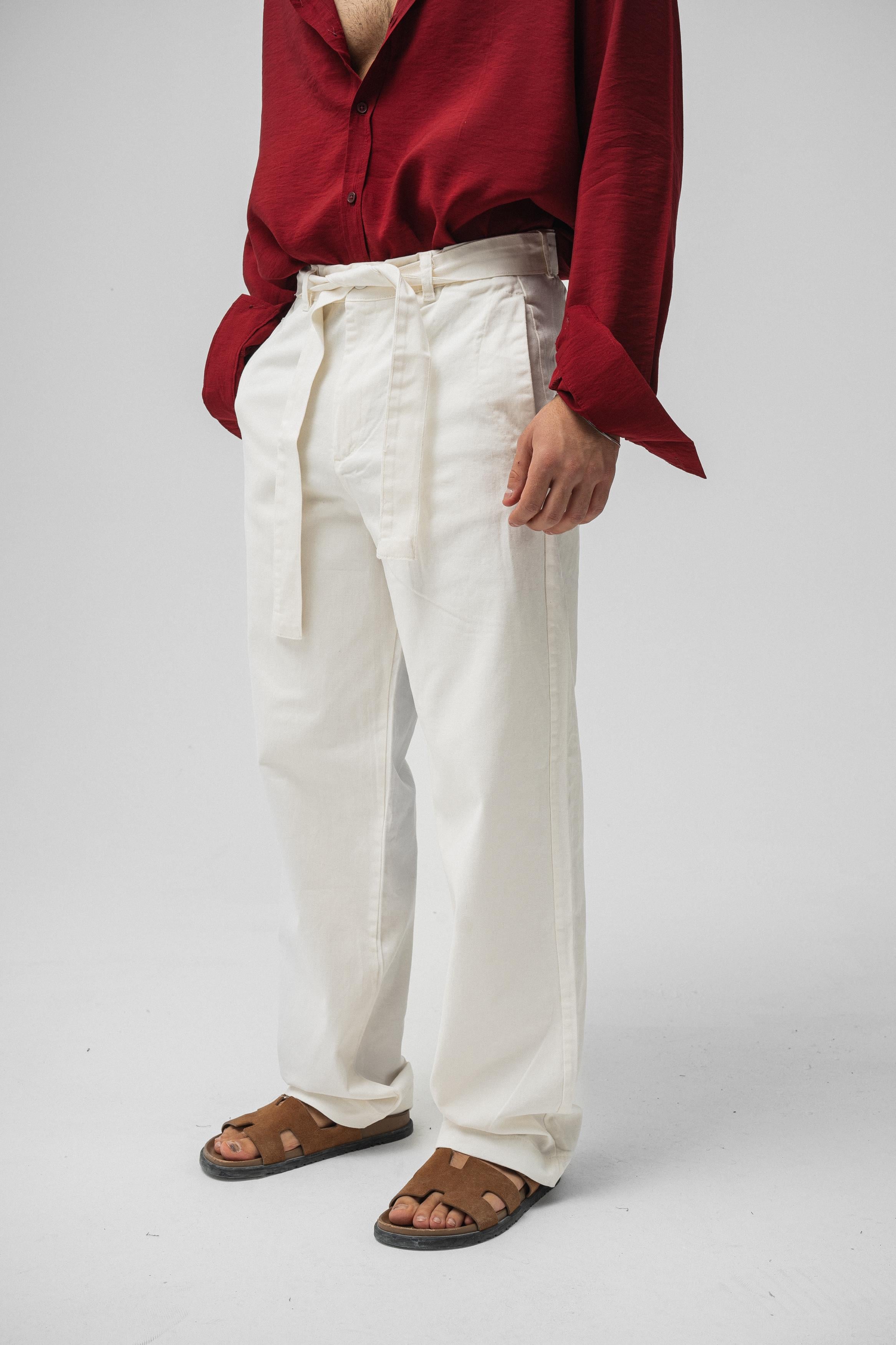 Kuşaklı Baggy Pantolon Beyaz