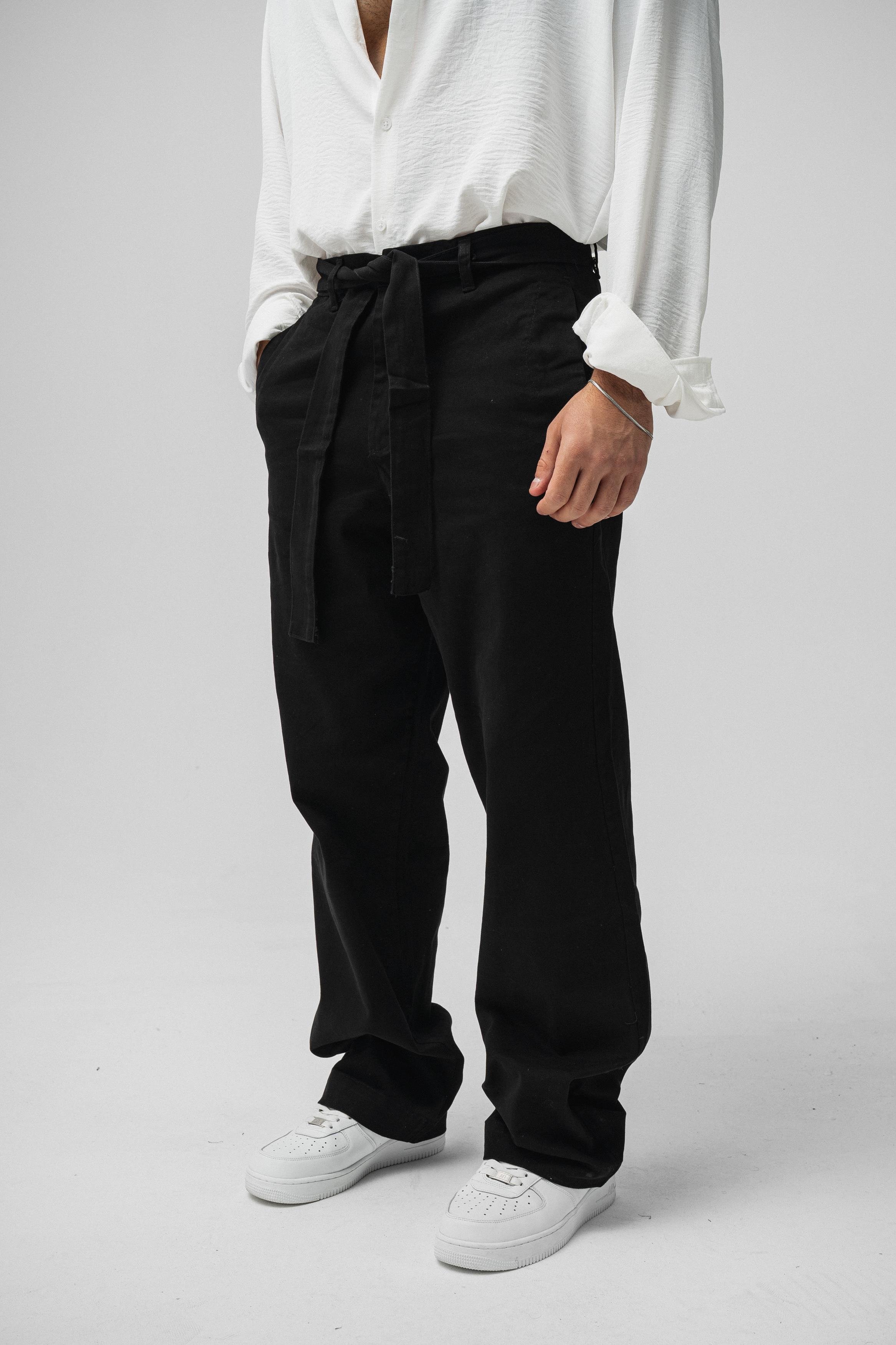 Kuşaklı Baggy Pantolon Siyah