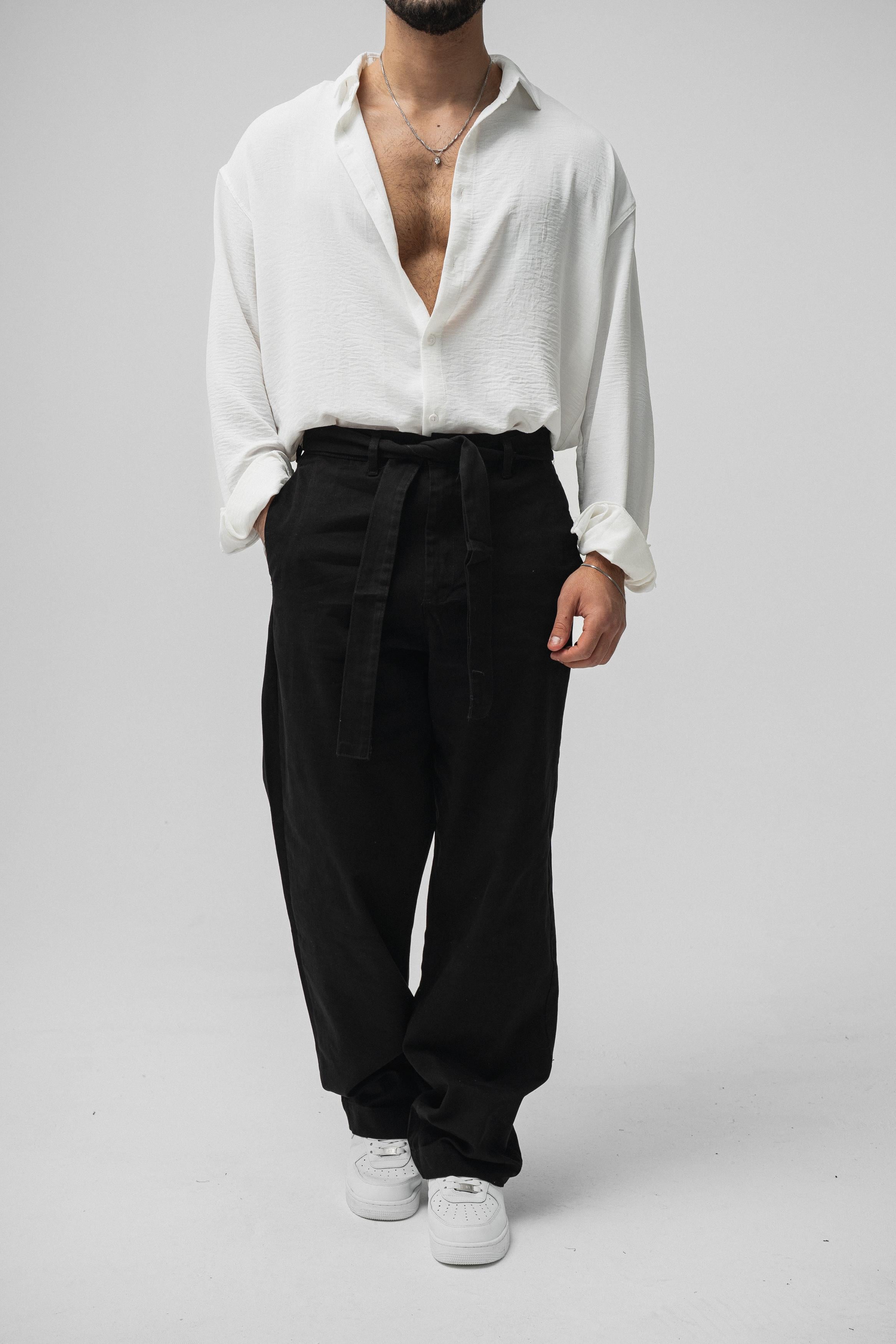 Kuşaklı Baggy Pantolon Siyah