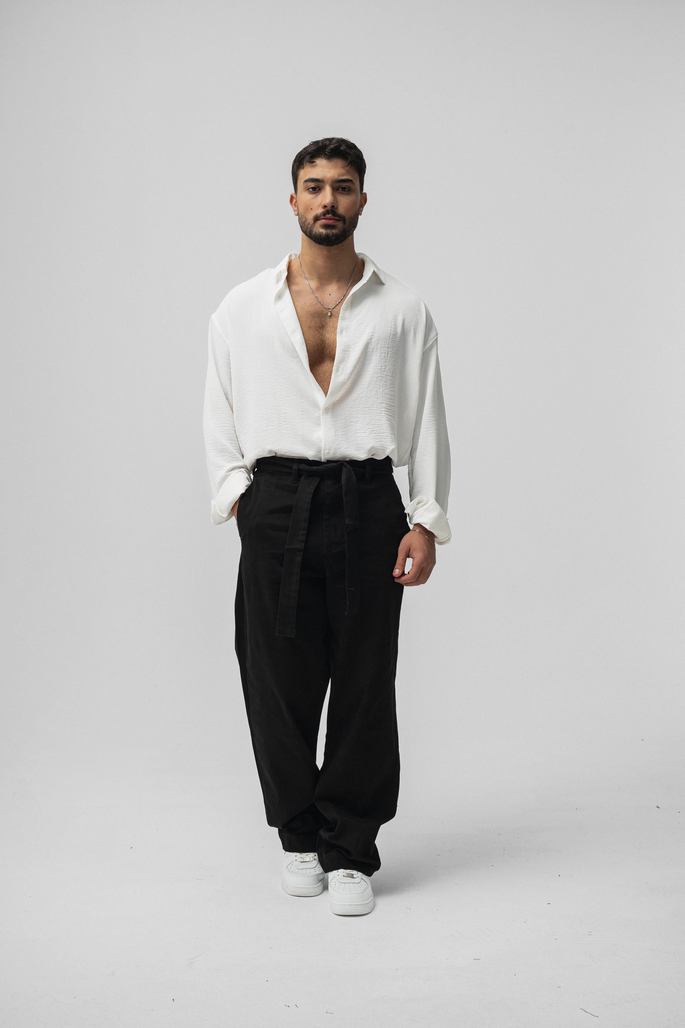 Kuşaklı Baggy Pantolon Siyah