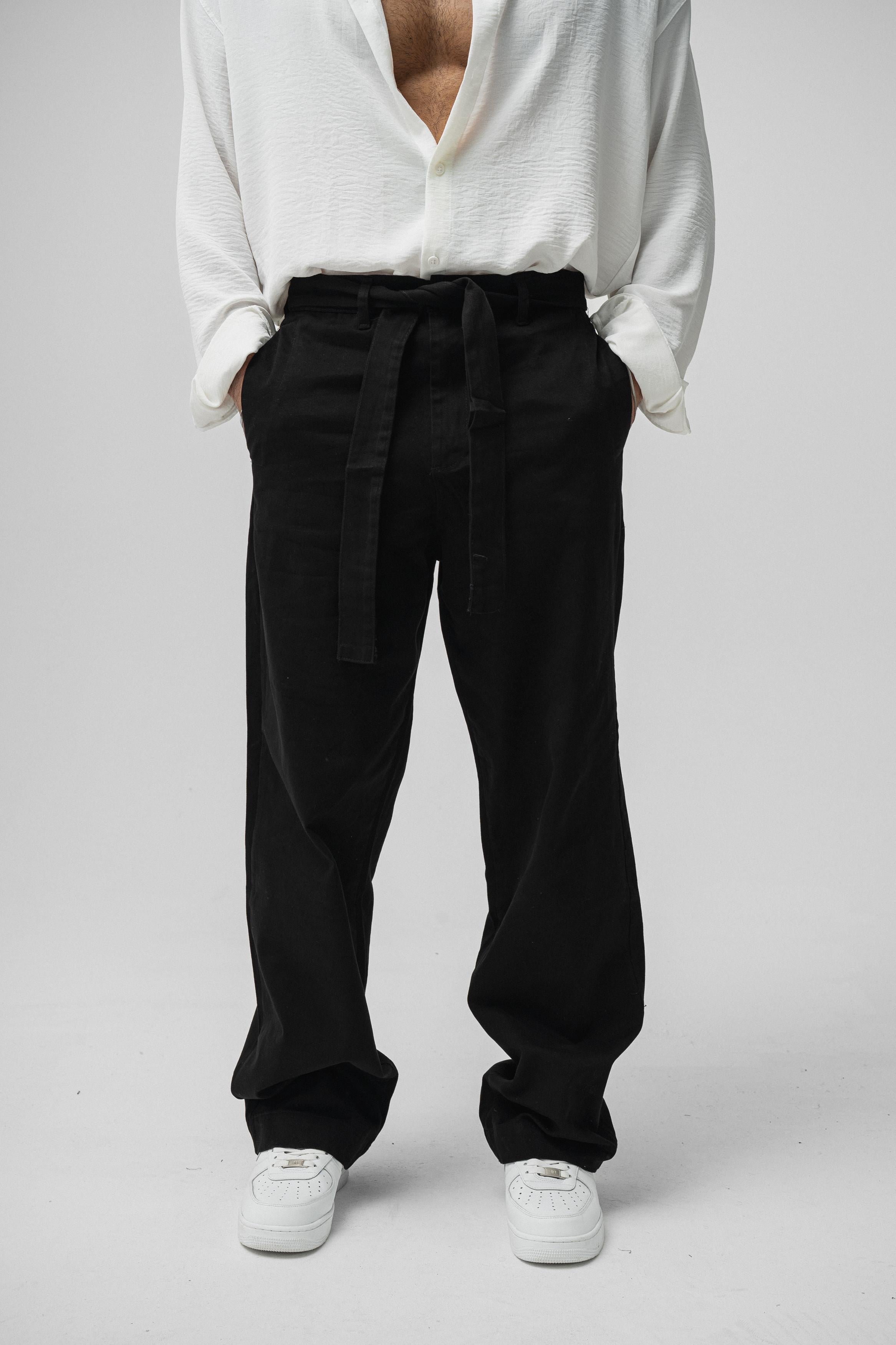 Kuşaklı Baggy Pantolon Siyah