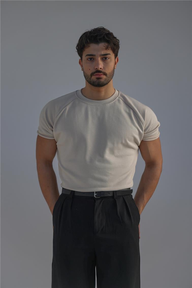 Lazer Kesim T-Shirt Bej