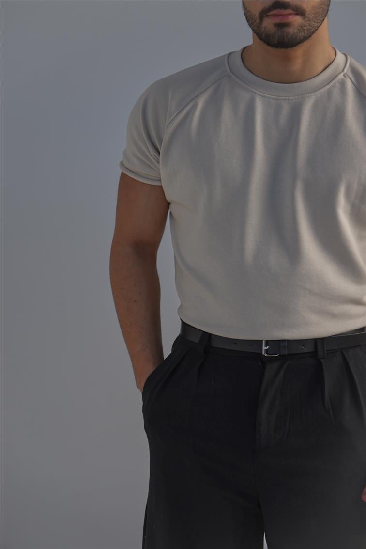 Lazer Kesim T-Shirt Bej