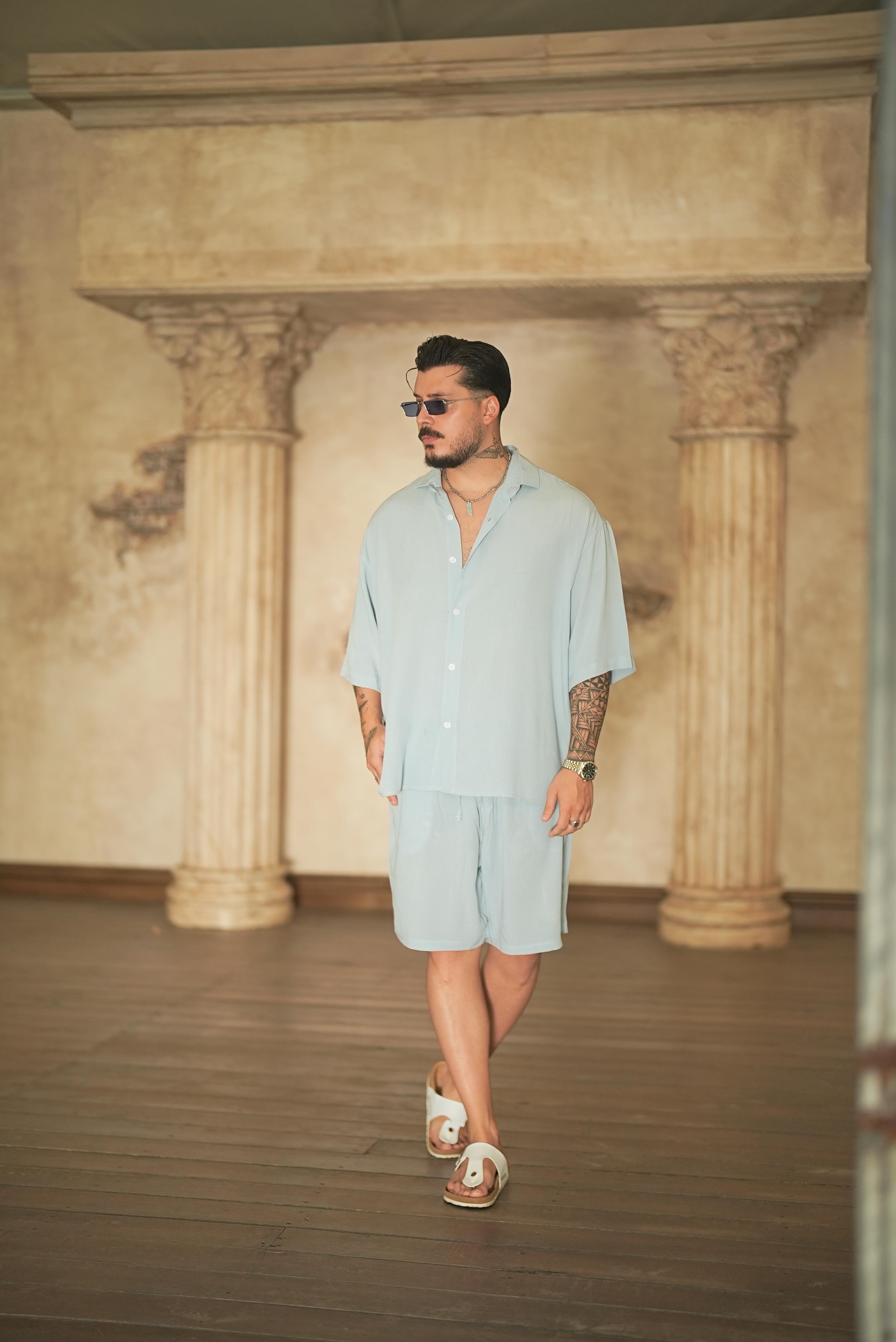 Light Kısa Kol Oversize Gömlek Açık Mavi