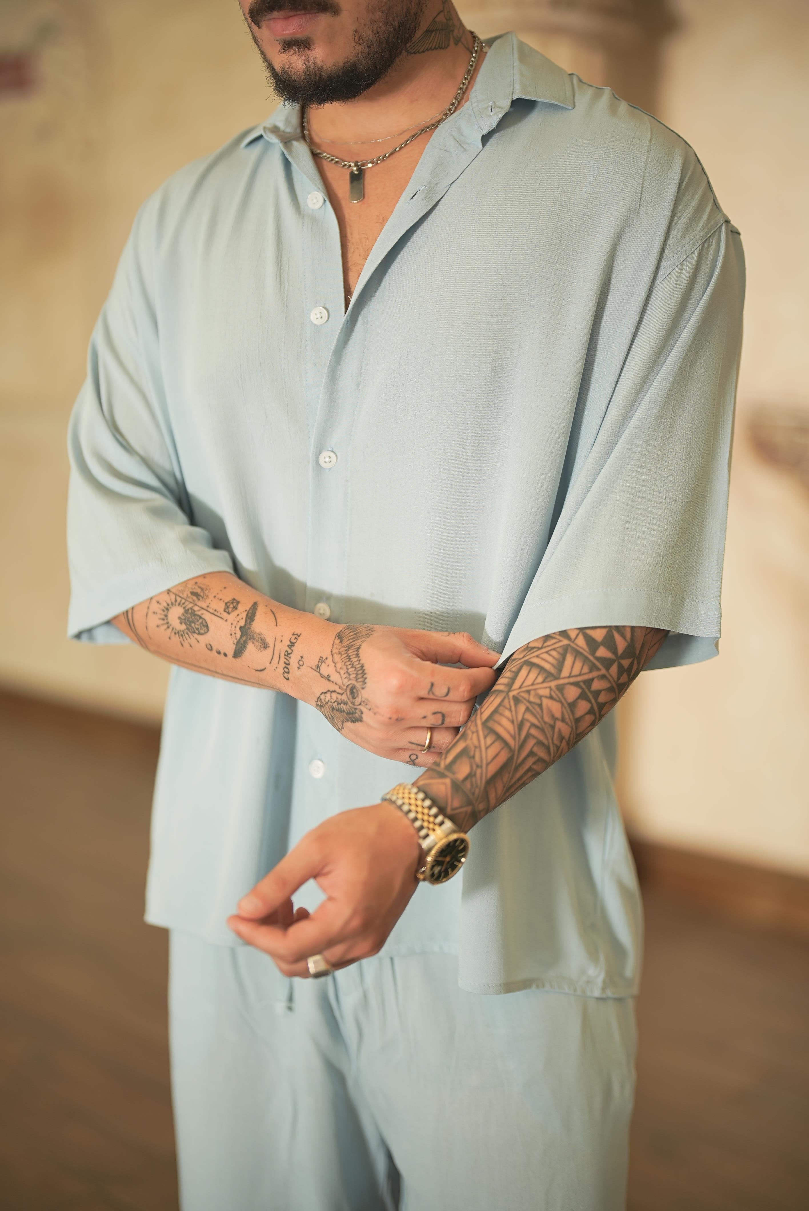 Light Kısa Kol Oversize Gömlek Açık Mavi