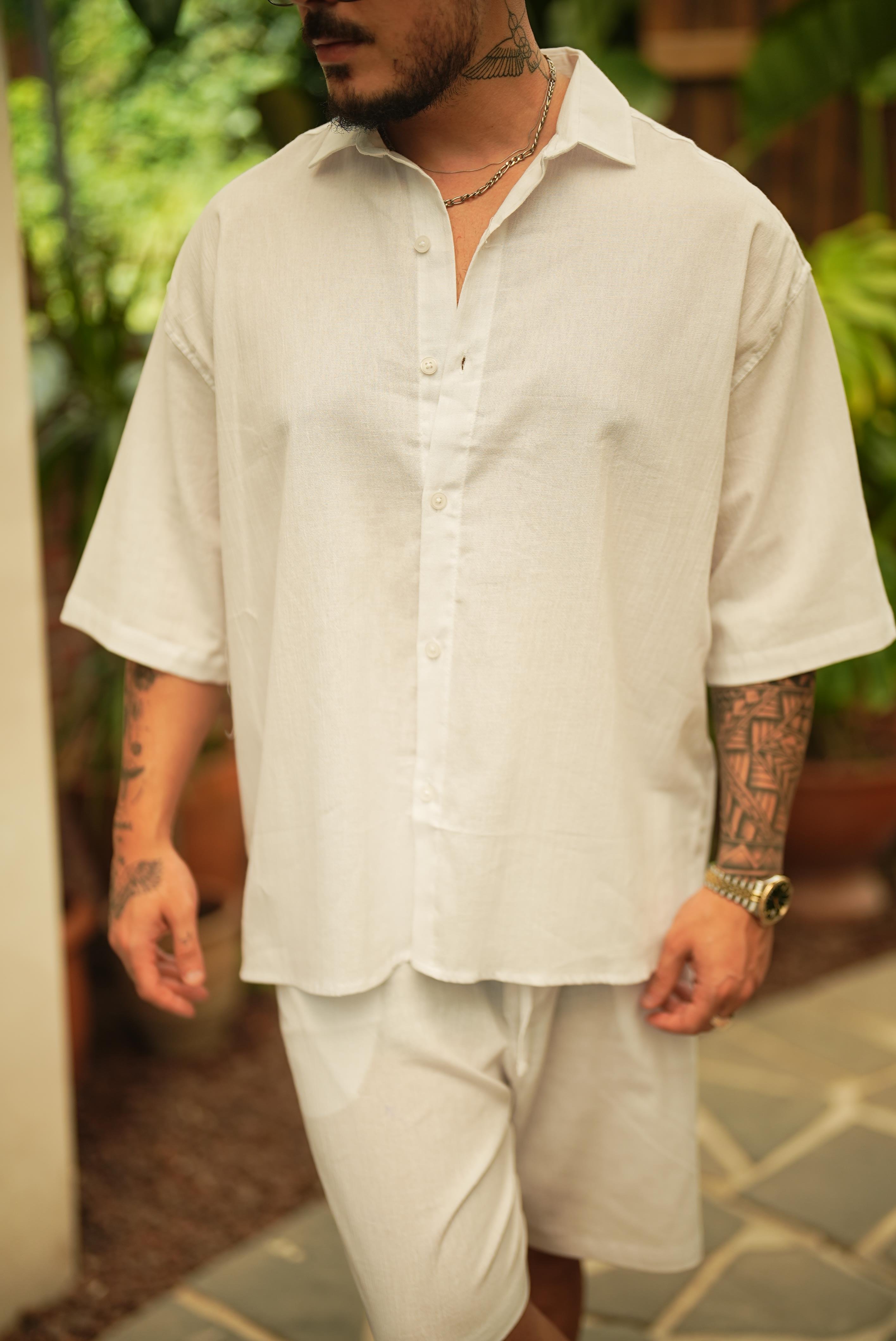 Light Kısa Kol Oversize Gömlek Beyaz