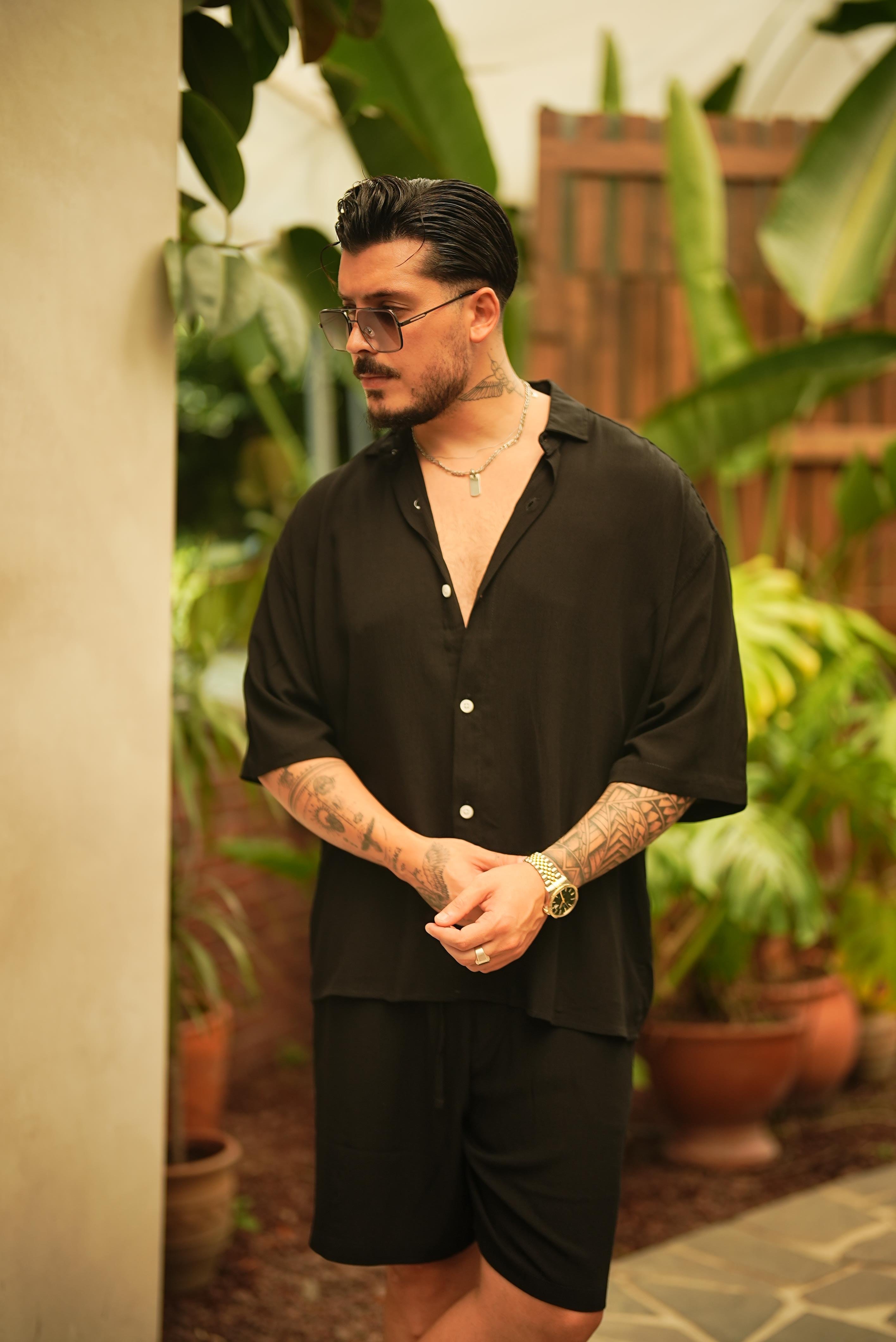 Light Kısa Kol Oversize Gömlek Siyah