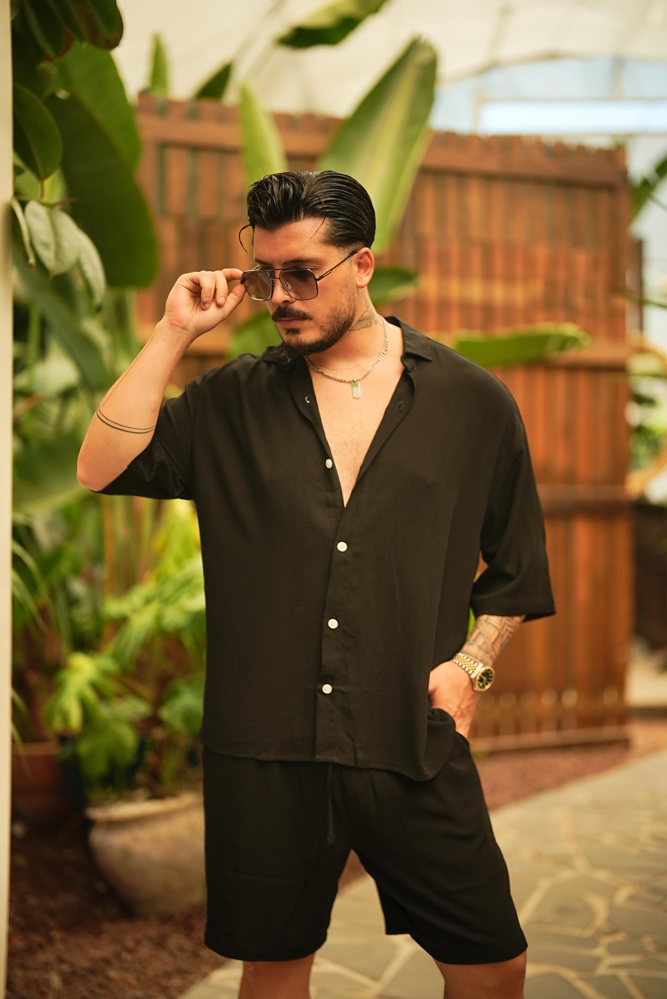 Light Kısa Kol Oversize Gömlek Siyah