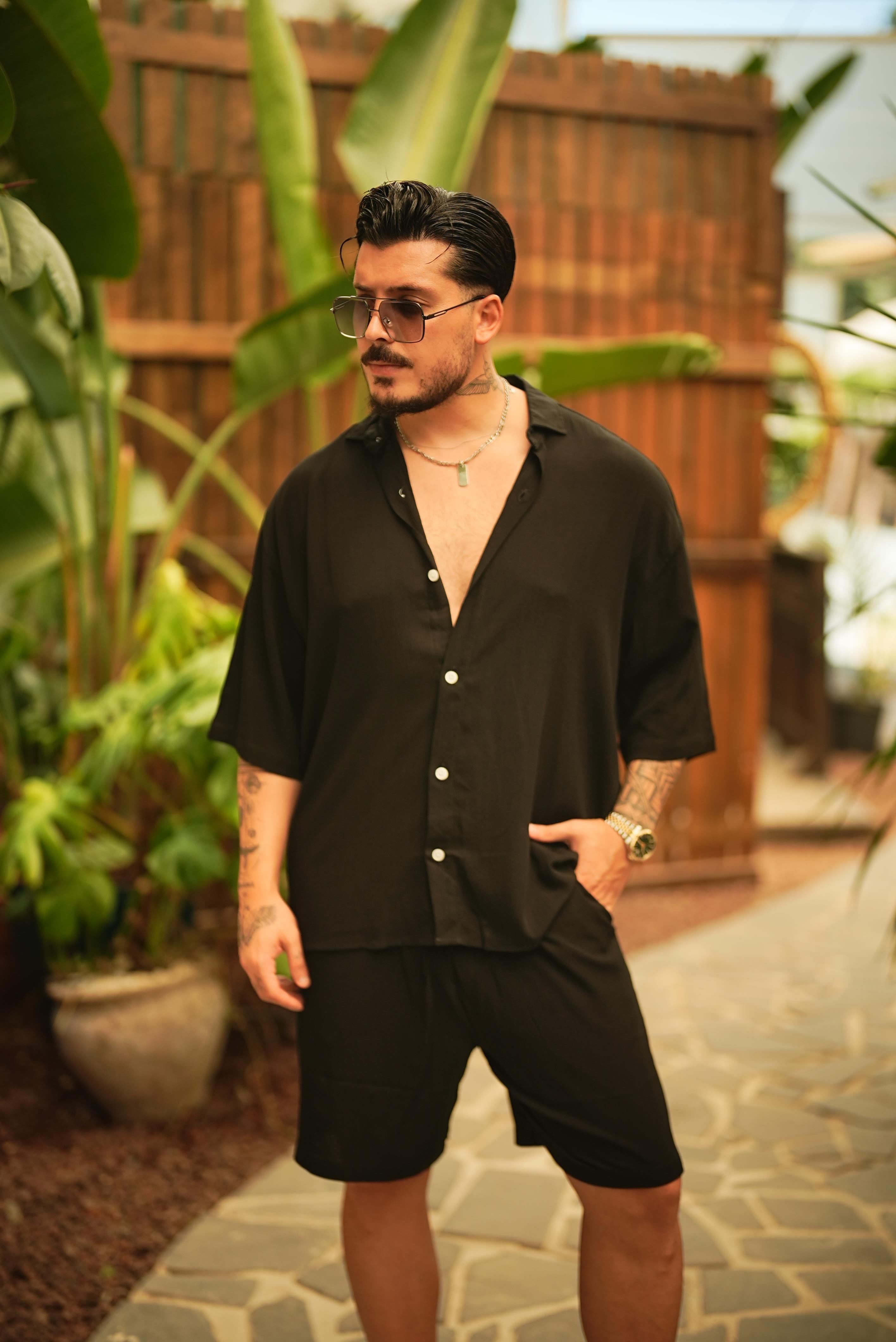 Light Kısa Kol Oversize Gömlek Siyah