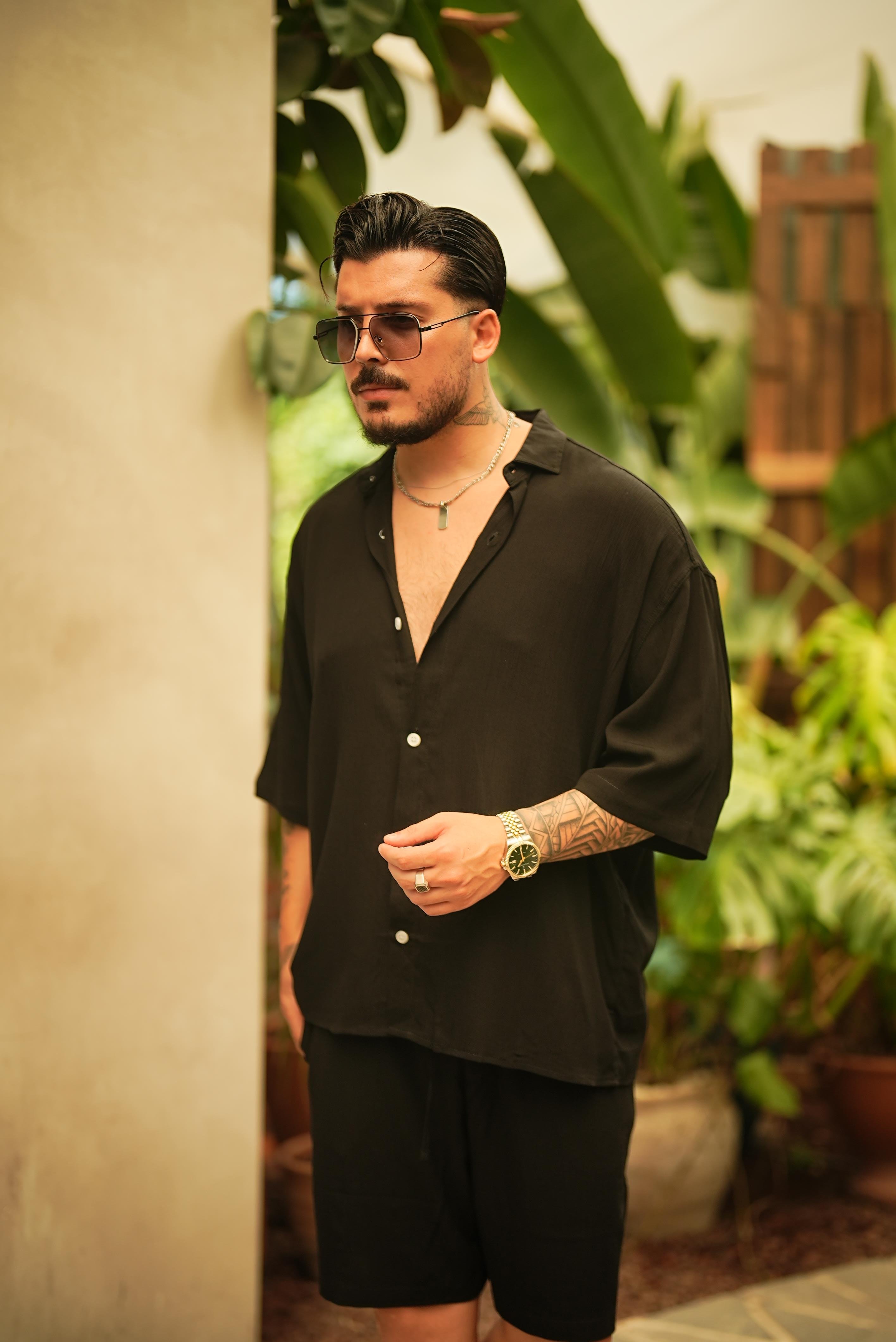 Light Kısa Kol Oversize Gömlek Siyah