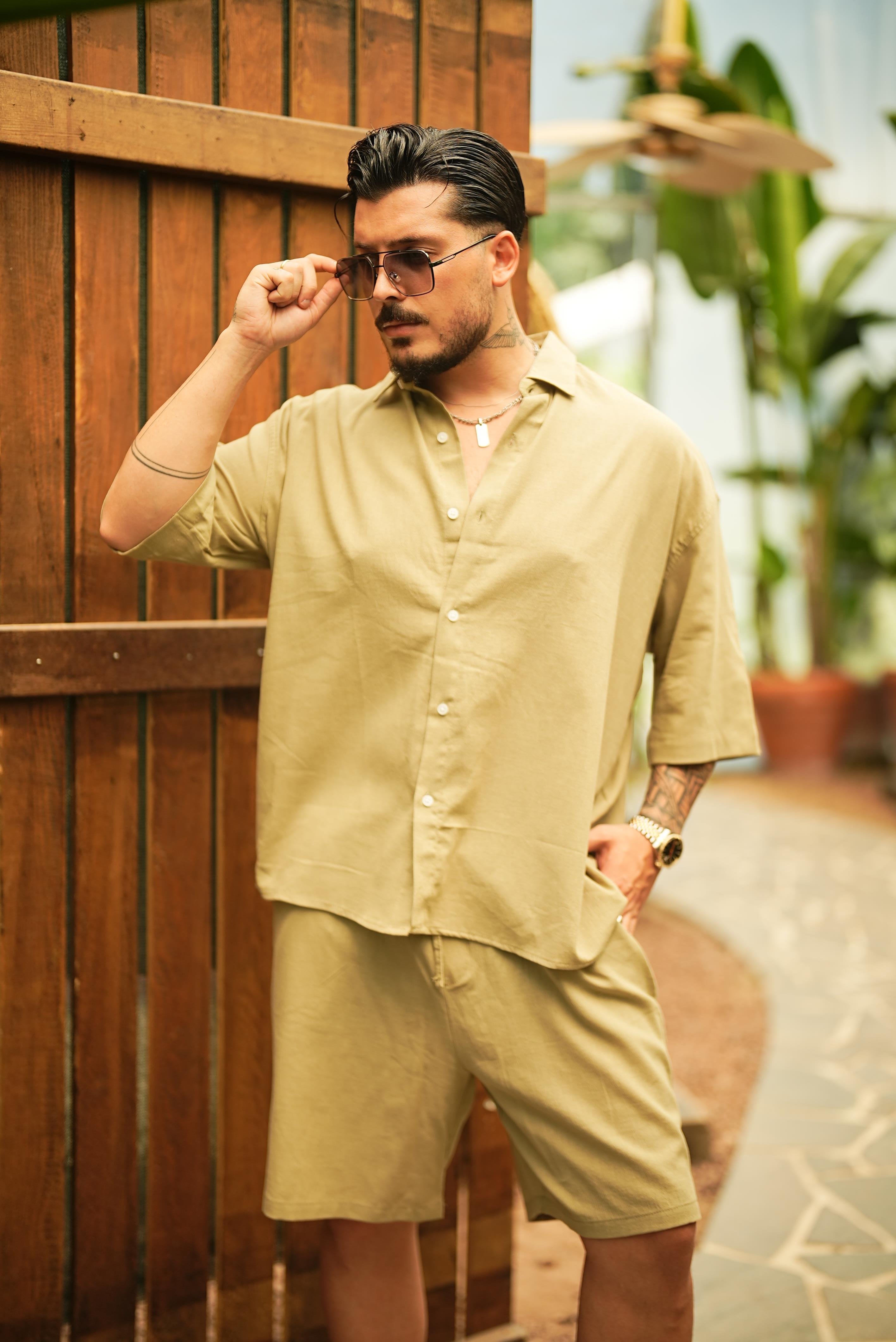 Light Kısa Kol Oversize Gömlek Yeşil