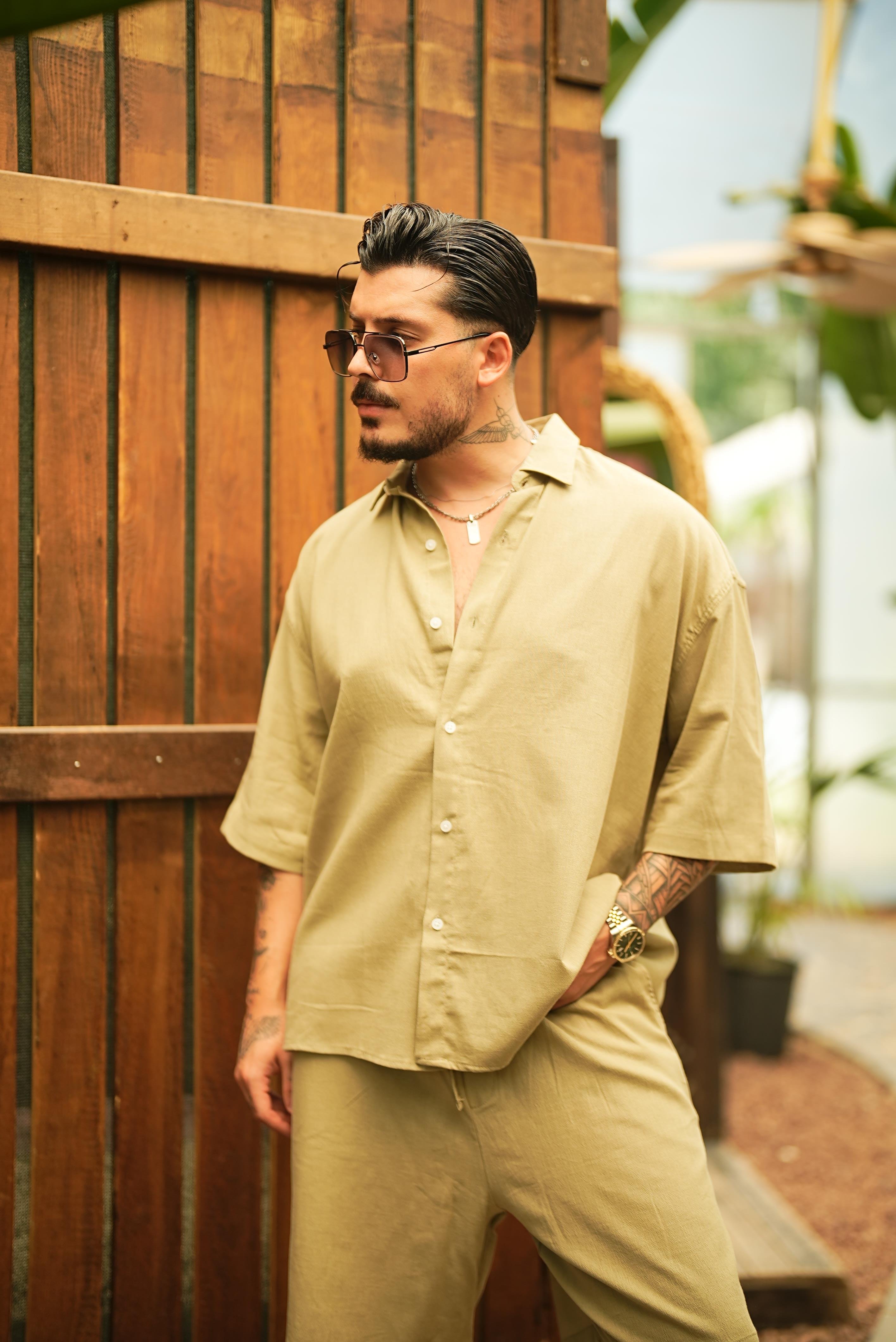 Light Kısa Kol Oversize Gömlek Yeşil