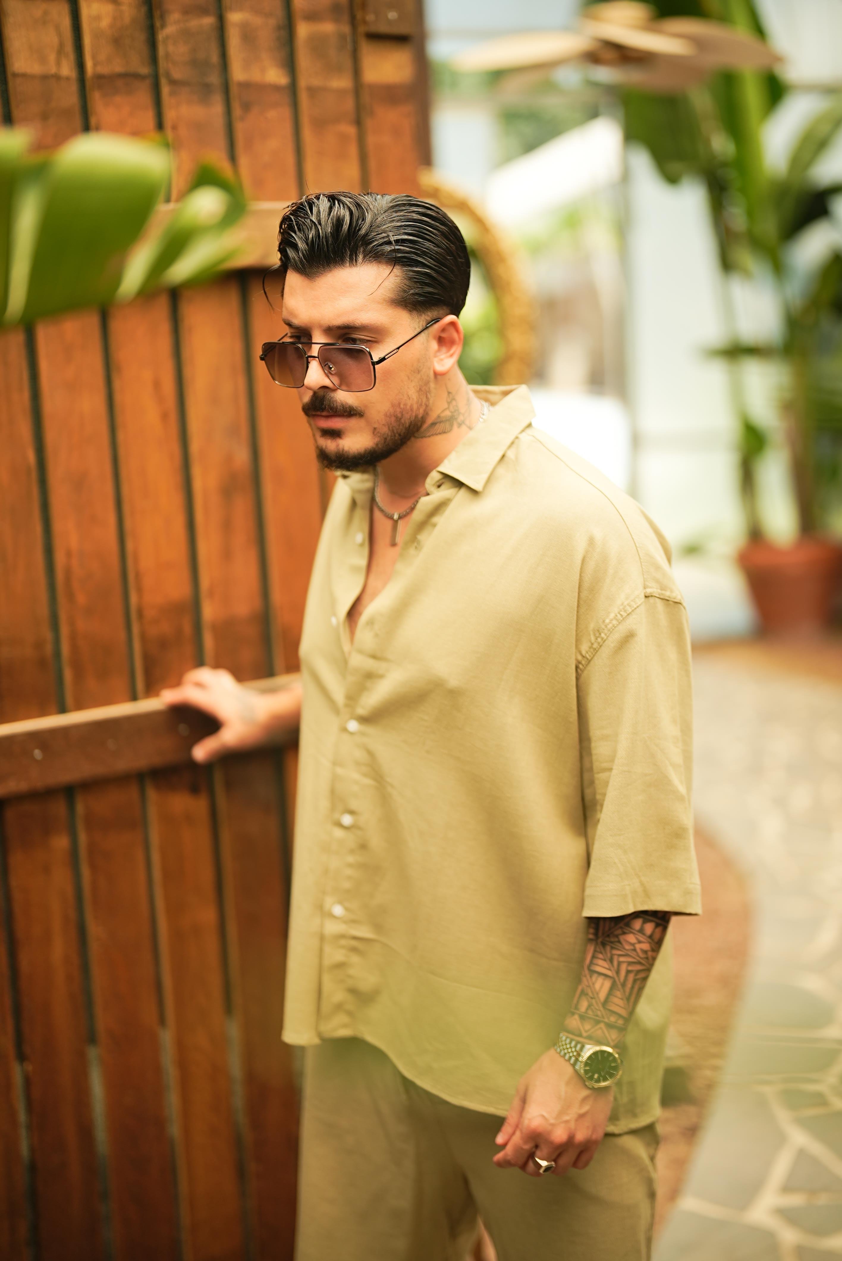 Light Kısa Kol Oversize Gömlek Yeşil