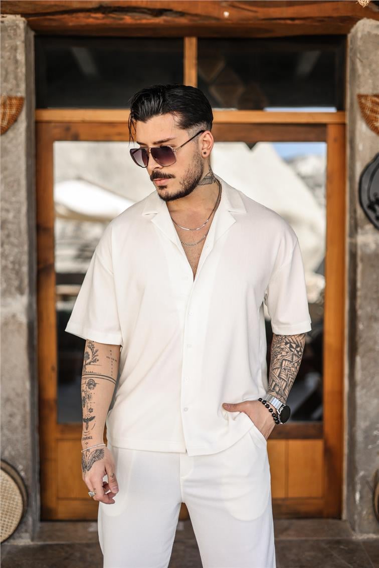 Likralı Basic Oversize Gömlek Beyaz
