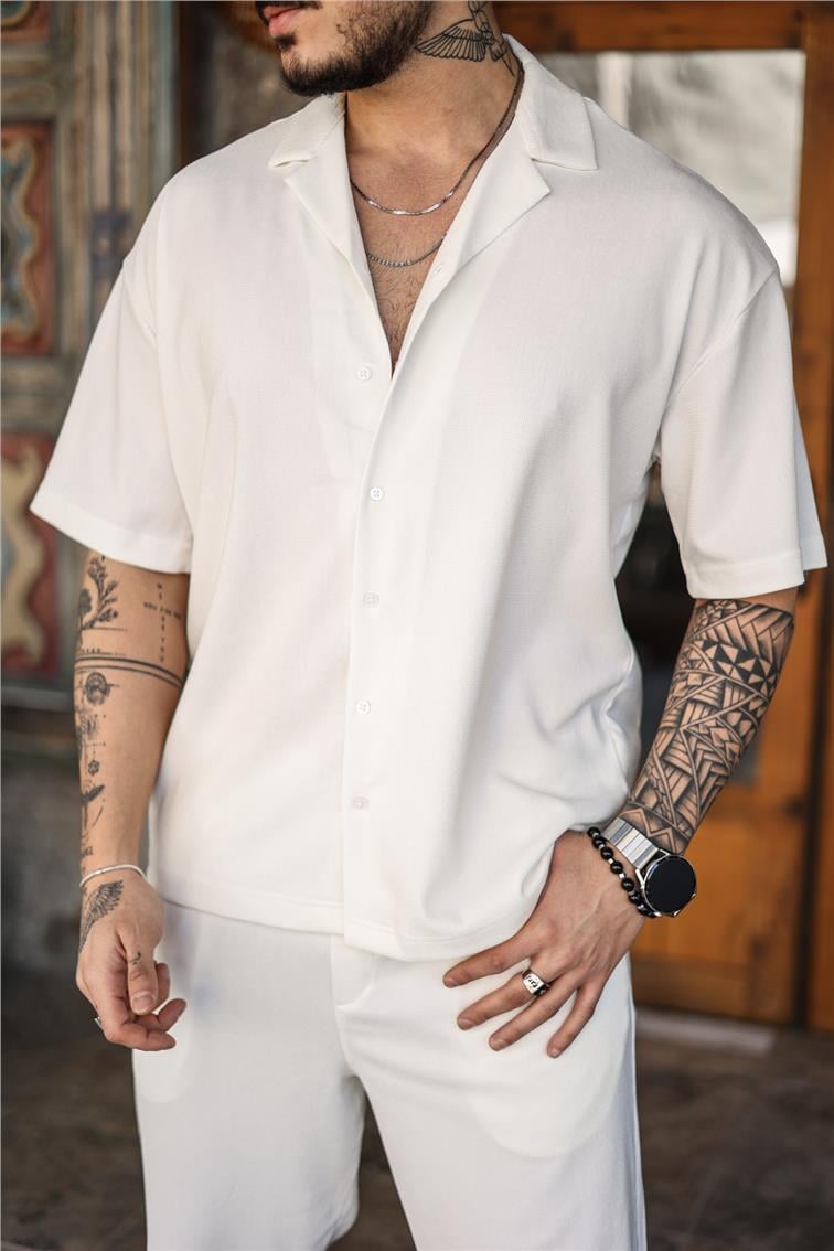 Likralı Basic Oversize Gömlek Beyaz